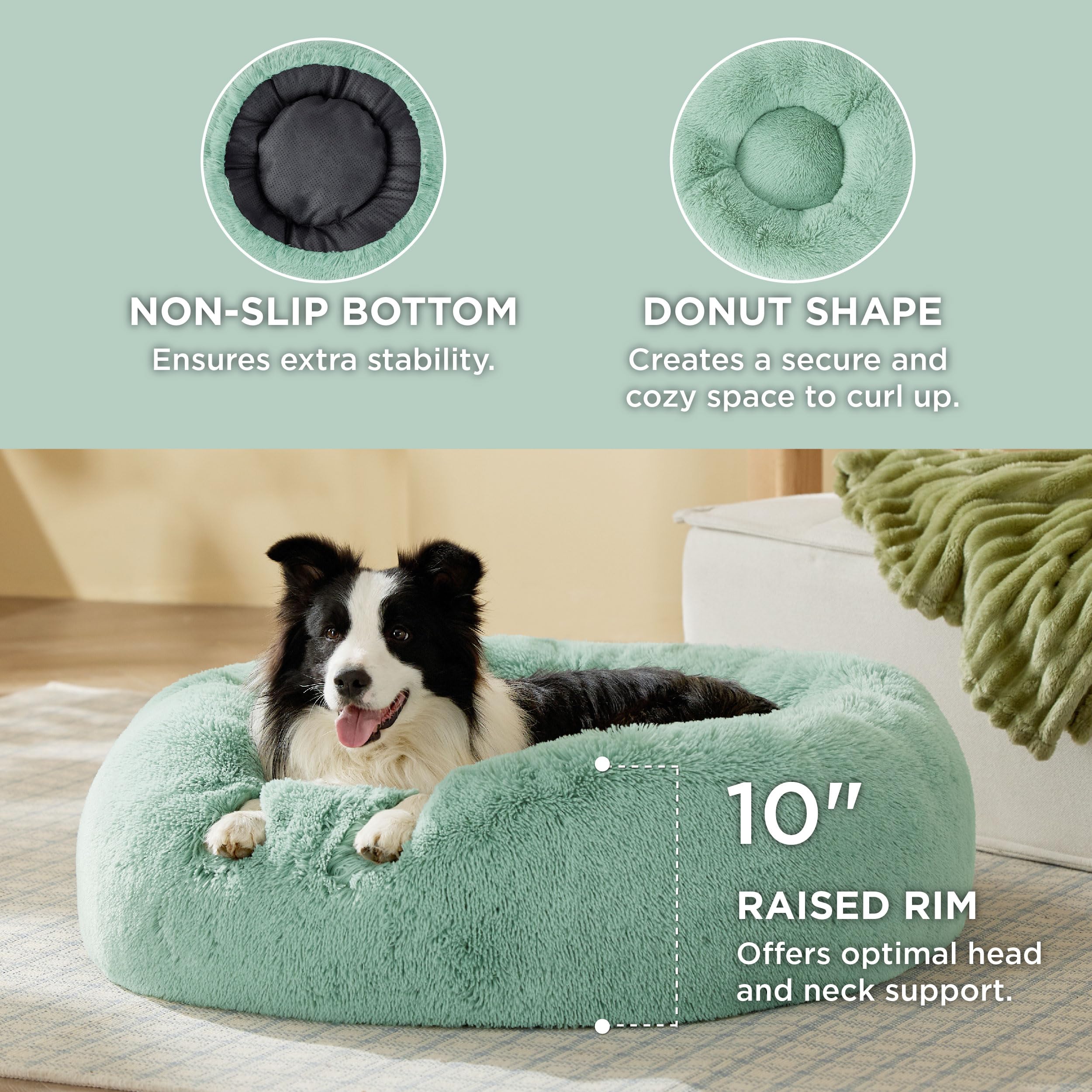 Bedsure cama para perros con borde alzado, soporte para cabeza y cuello durante el descanso.