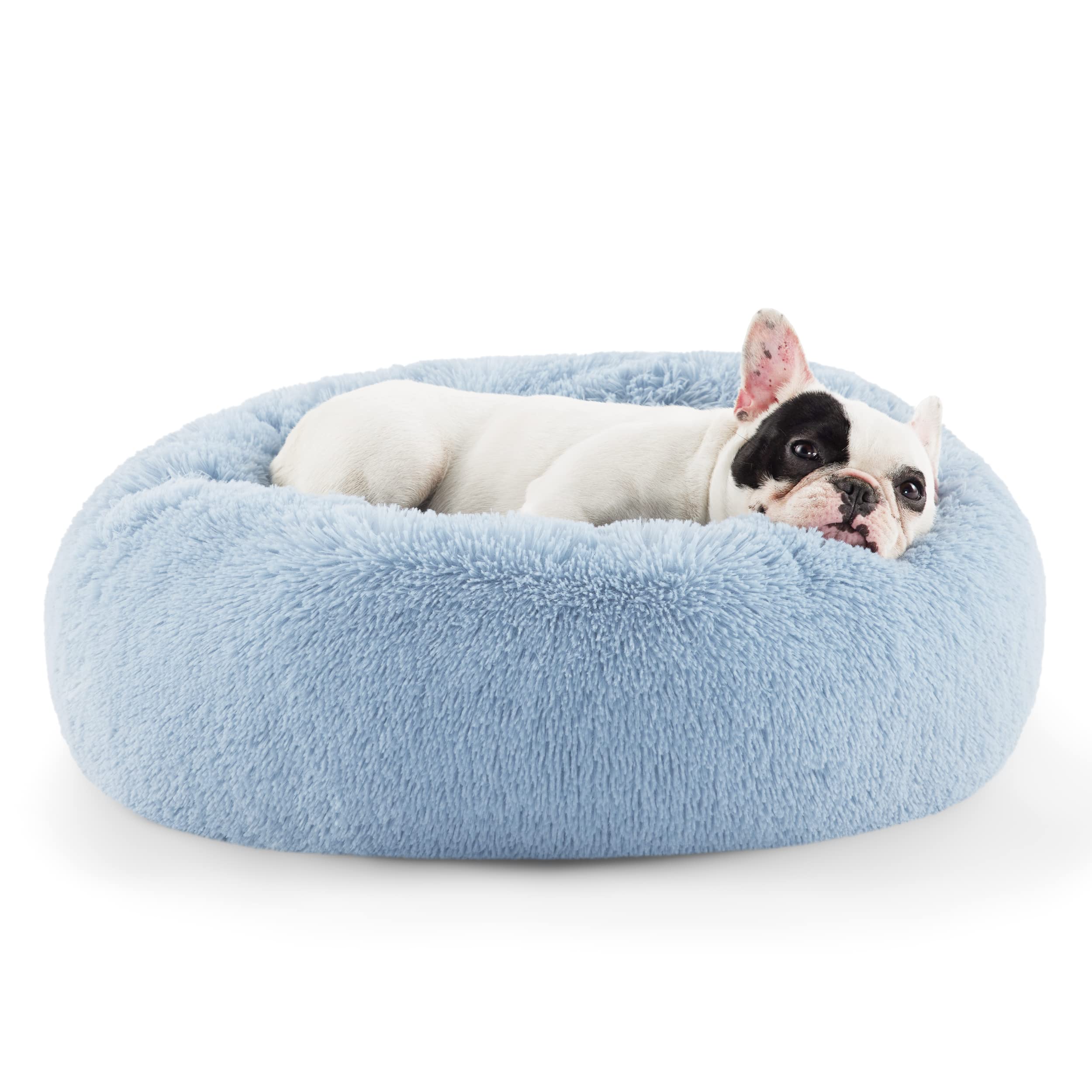 Bedsure cama para perro dona azul brinda descanso suave y envolvente.