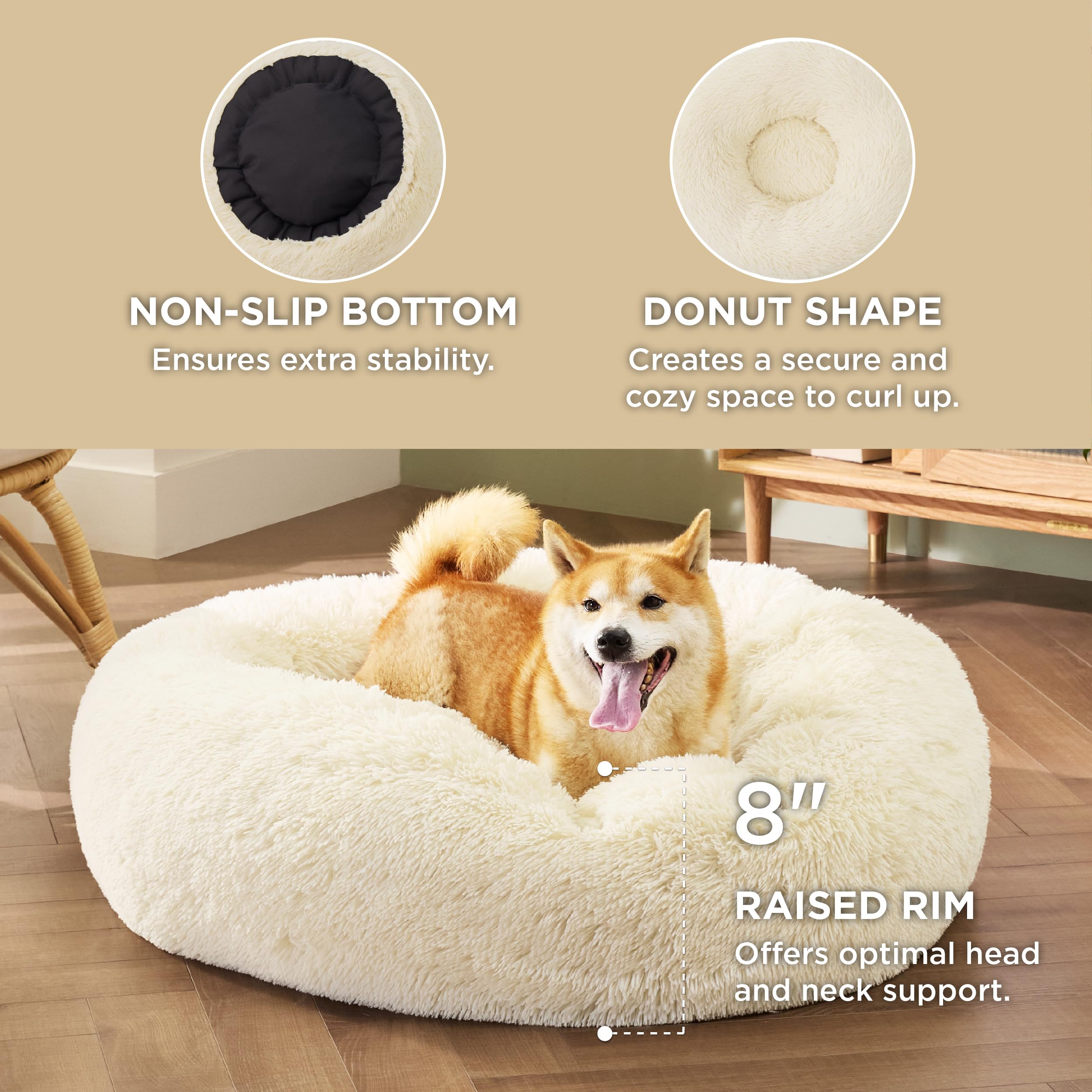Bedsure, cama dona borde elevado, brinda soporte para la cabeza durante las siestas.