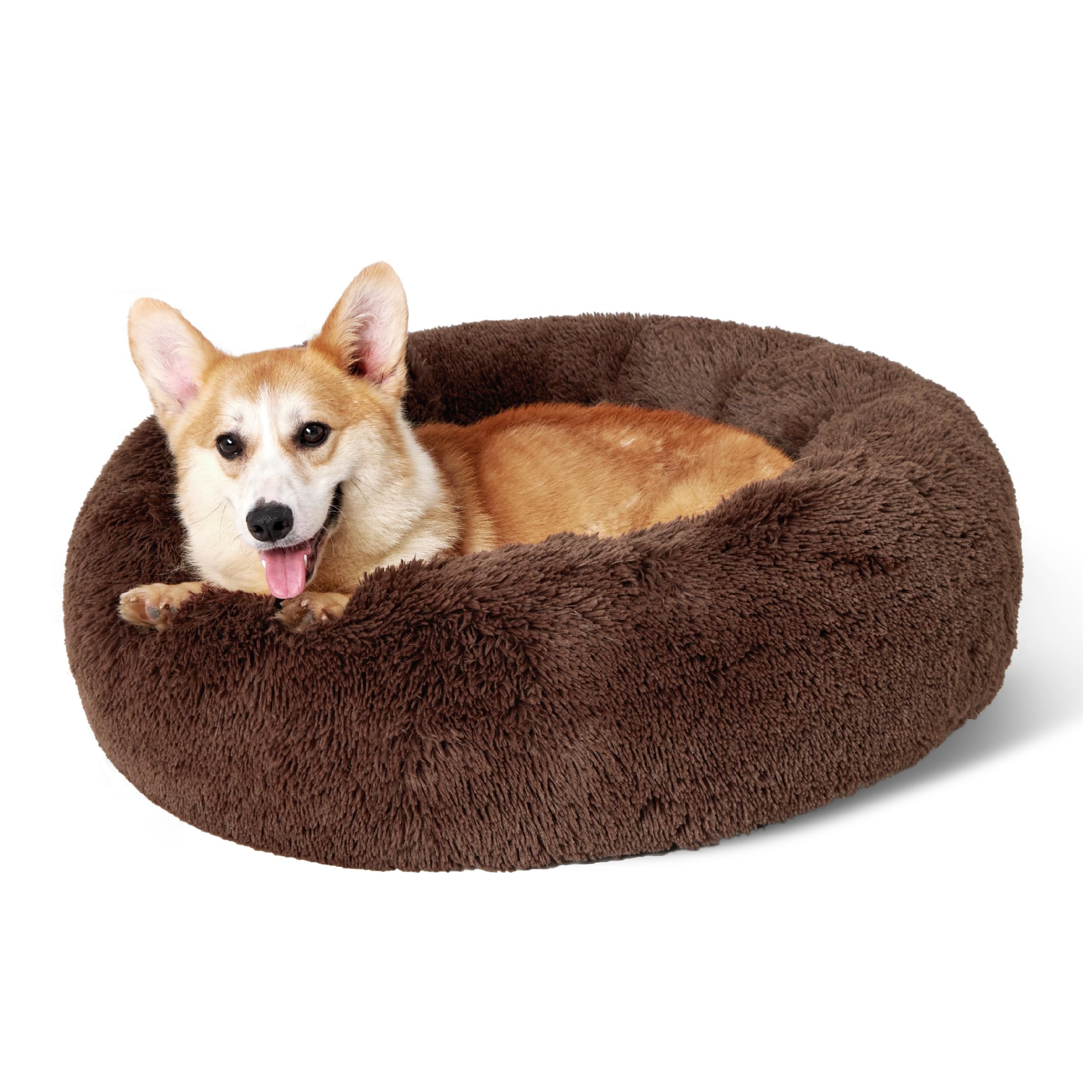 Bedsure cama-donut-33-pulgadas cafe con textura felpa suave para descanso cómodo.