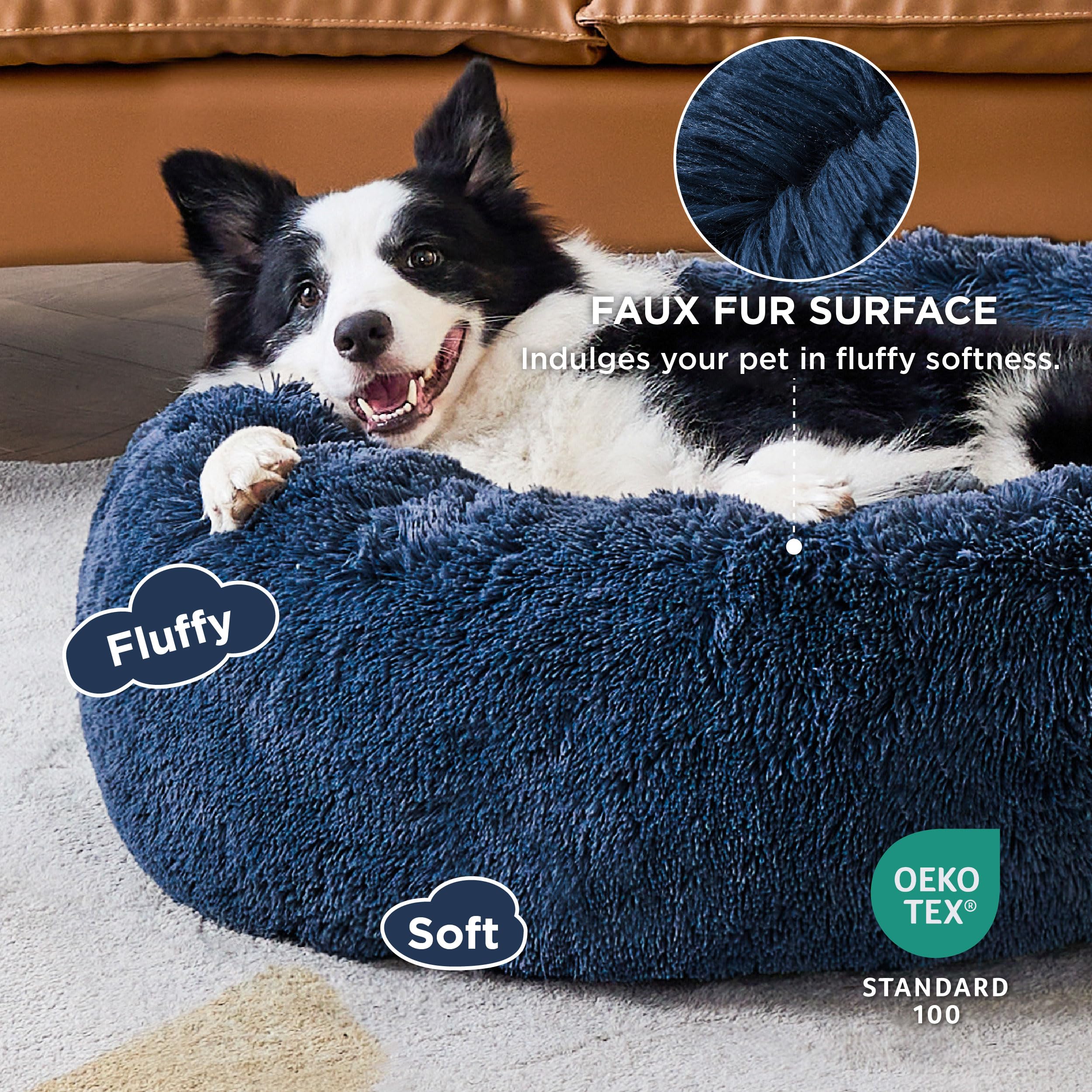 Bedsure Cama para perros grandes, donut con borde elevado para apoyo de la cabeza