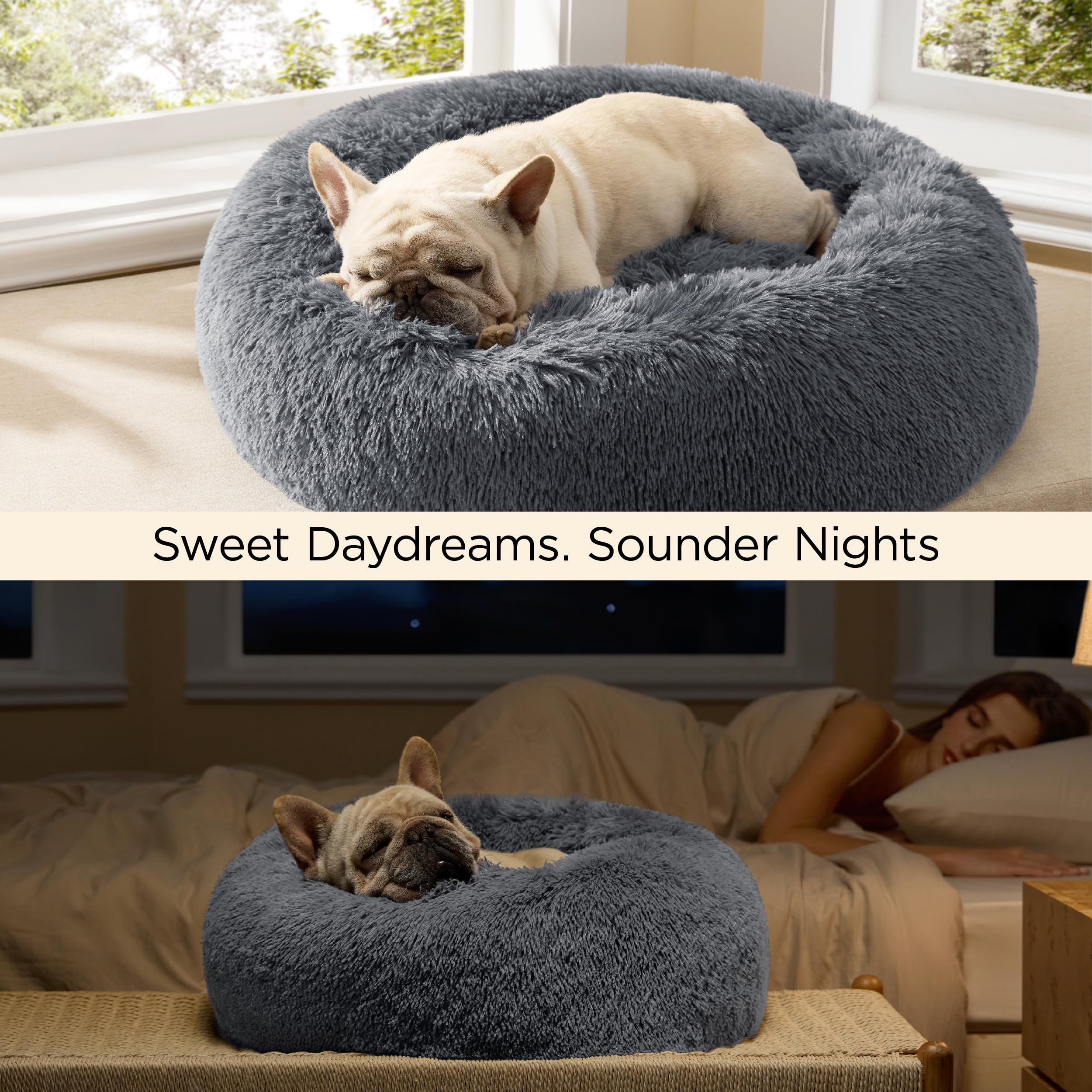 Bedsure cama para perro borde elevado que brinda soporte de cuello.