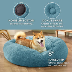 Bedsure cama-perro donut detalle pelaje sintético suave para relajación.