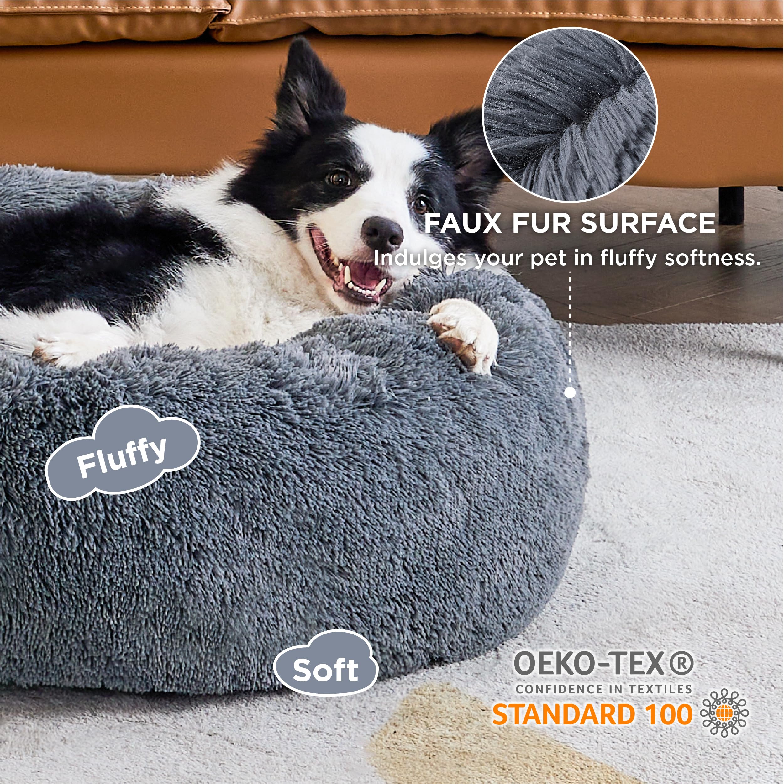 Bedsure cama donut grande con pelo sintético suave para descanso cómodo
