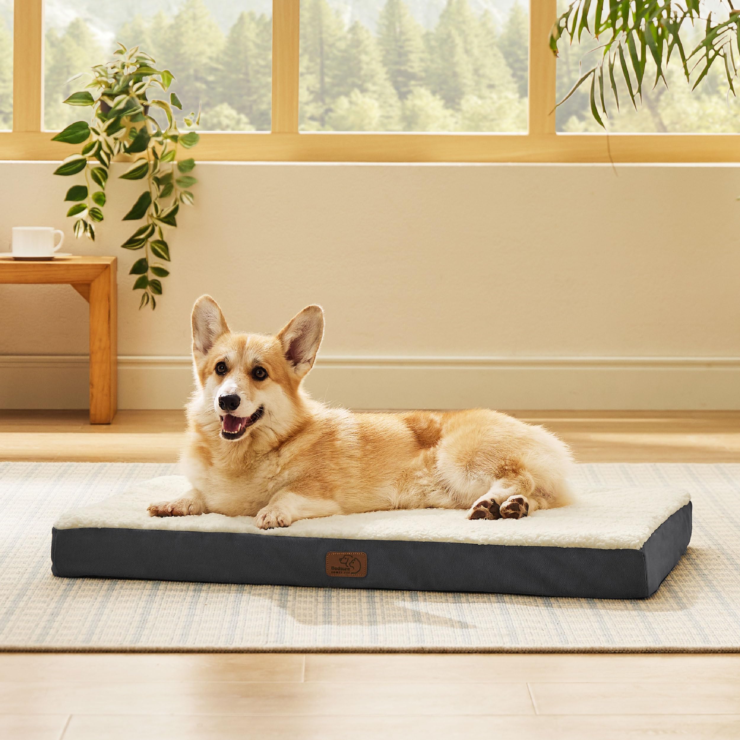 Bedsure cama para perro grande con caja ortopédica, soporte de articulaciones y descanso cómodo.