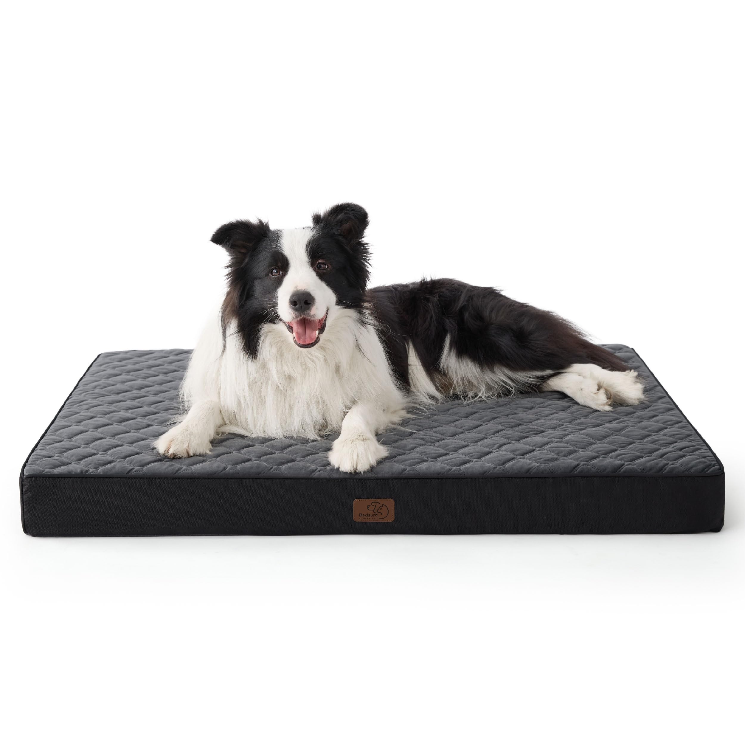 Bedsure cama ortopédica para perros grandes con funda velvet negra, descanso cómodo.