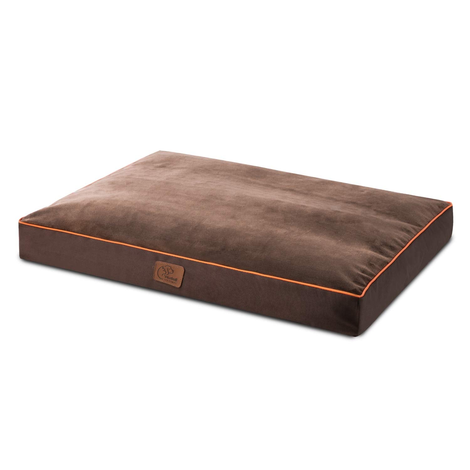 Bedsure cama perro marrón comprimida, muestra envase compacta para envío eficiente.