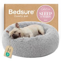 Cama Bedsure para perro mediano en dona, descanso suave.