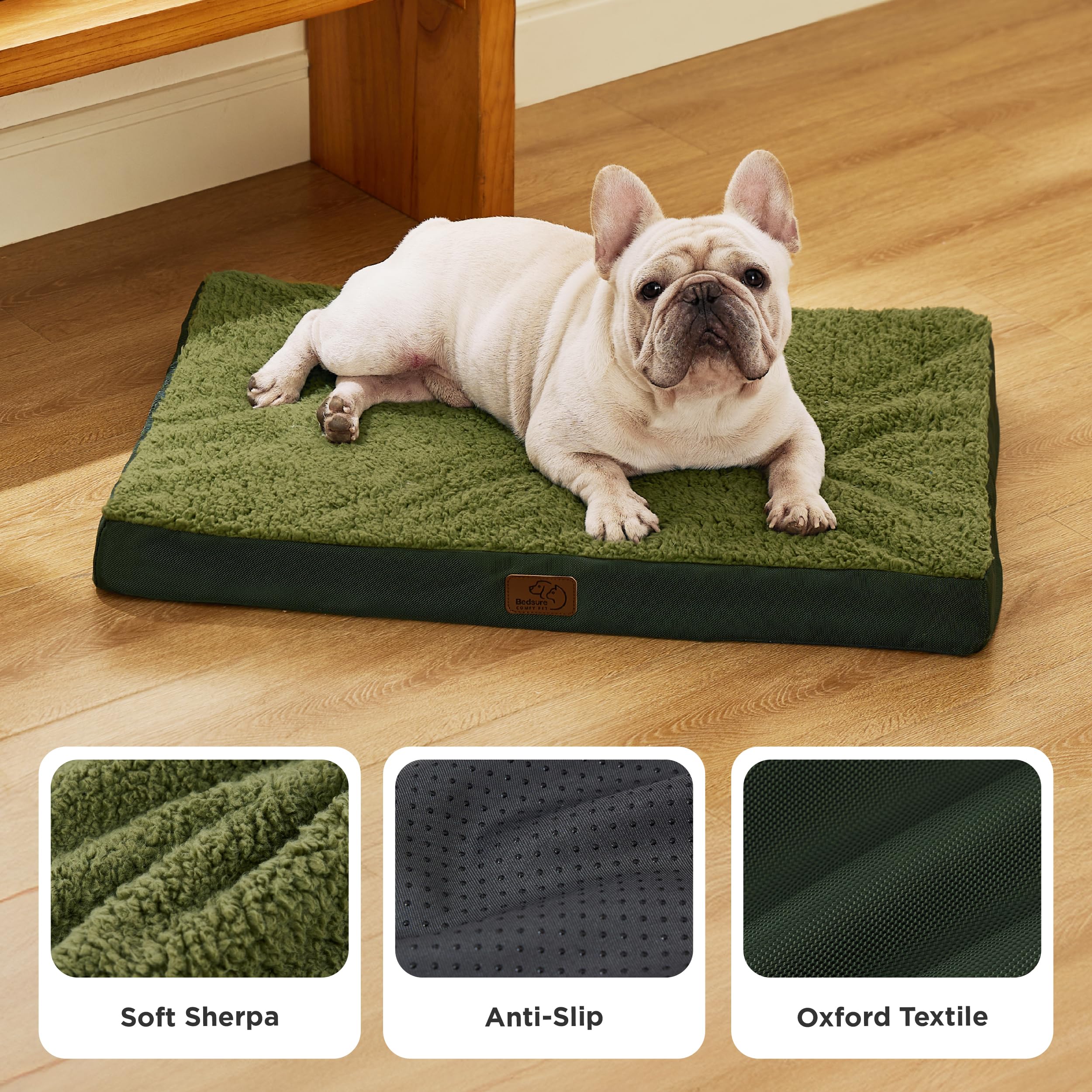 Bedsure cama para perro mediano base antideslizante evita movimientos indeseados.