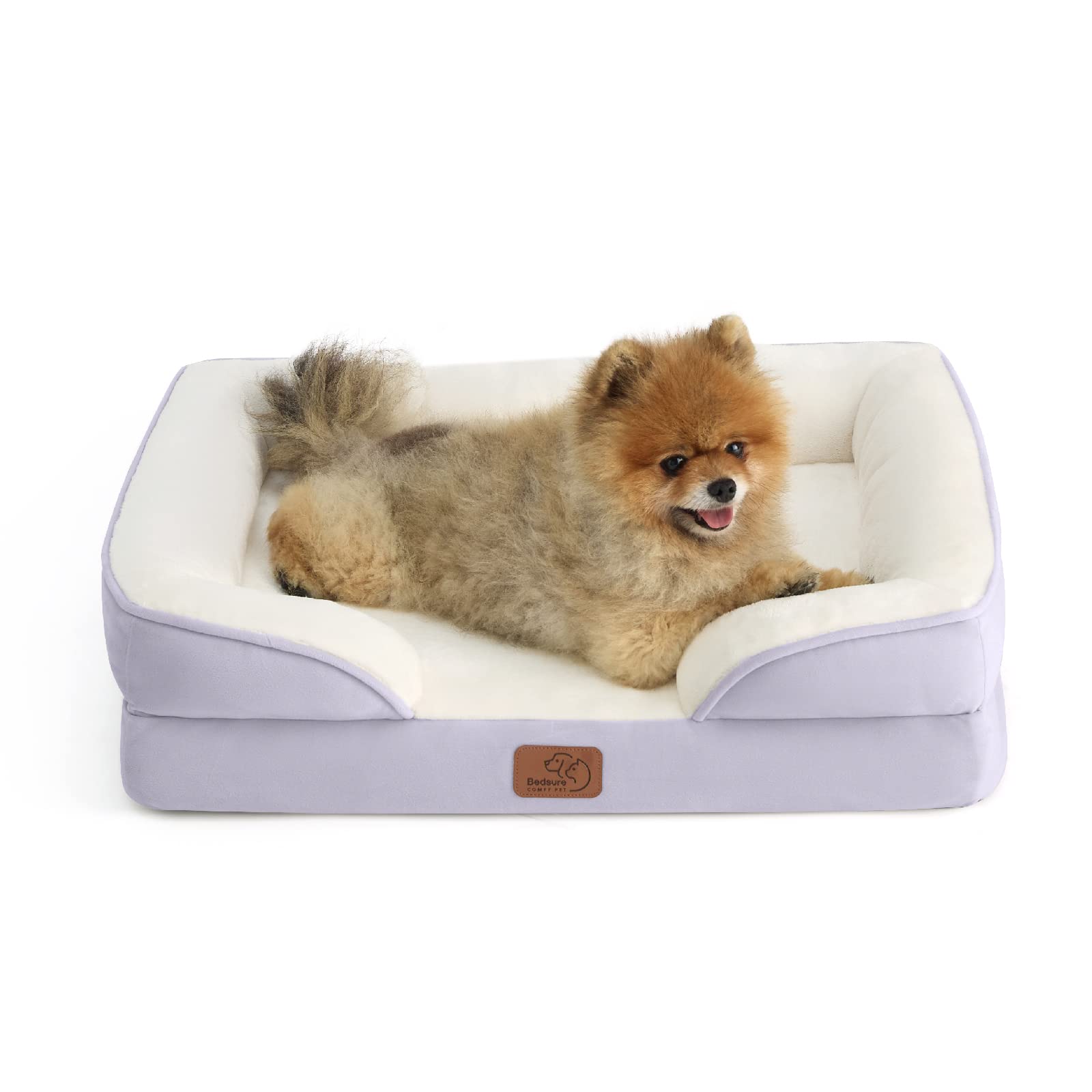 Bedsure cama ortopédica para perros pequeños con funda desmontable lavable en lavanda.