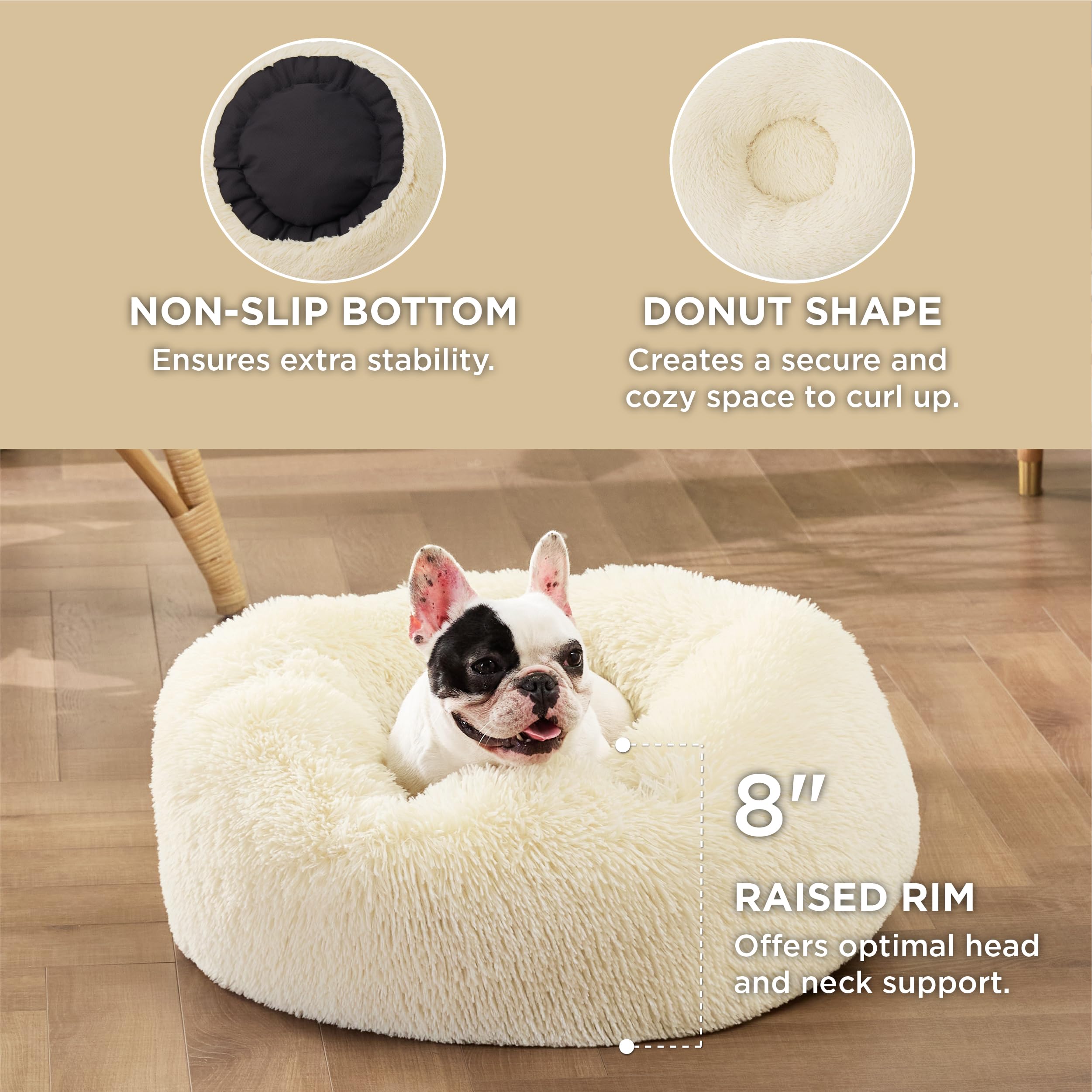 Bedsure cama con pelaje sintético cremoso para una comodidad suave.