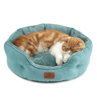Bedsure cama para perro pequeña redonda, 20 pulgadas, azul lavado, ideal para mascotas pequeñas.