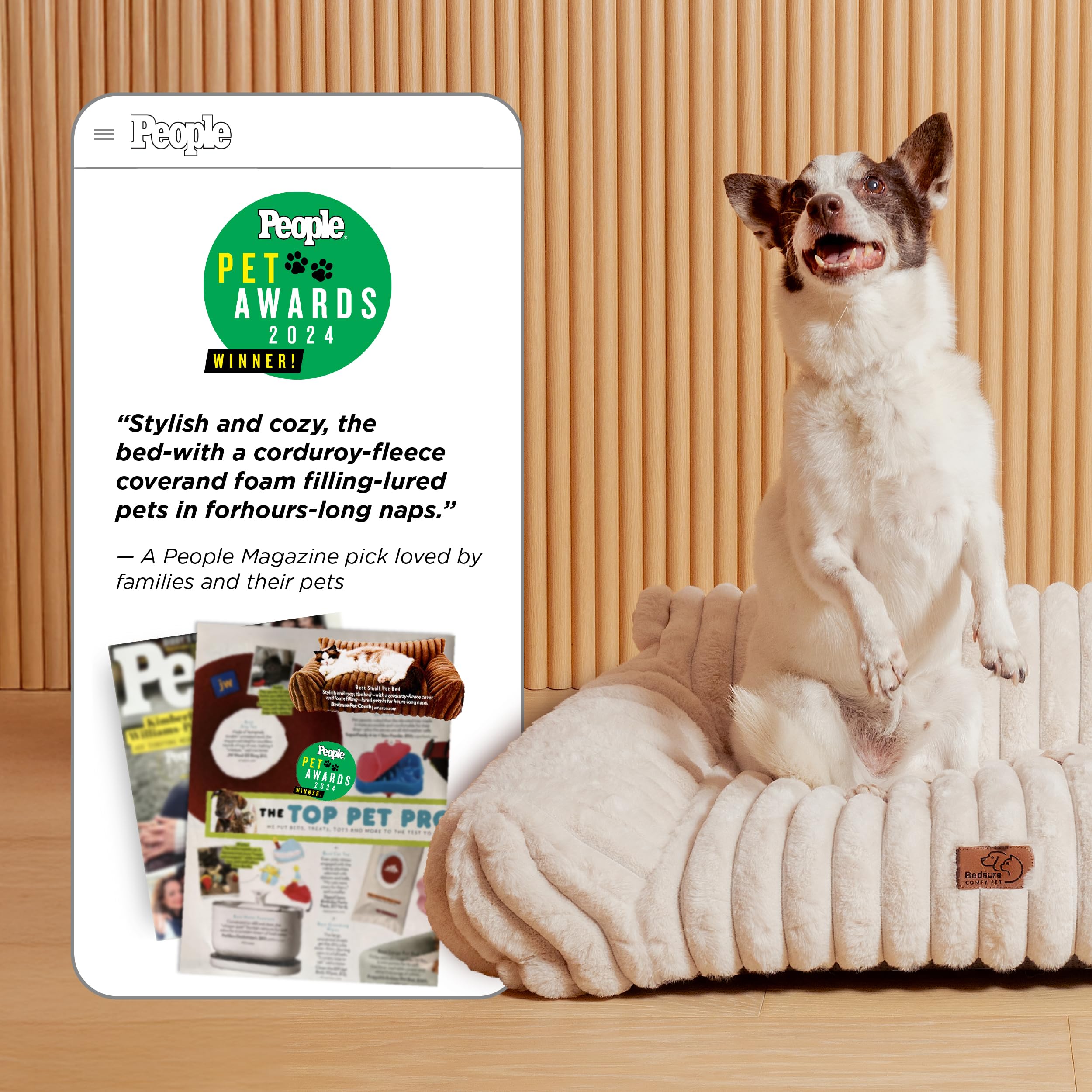 Bedsure cama para perro pequeño de 30 pulgadas en crema.