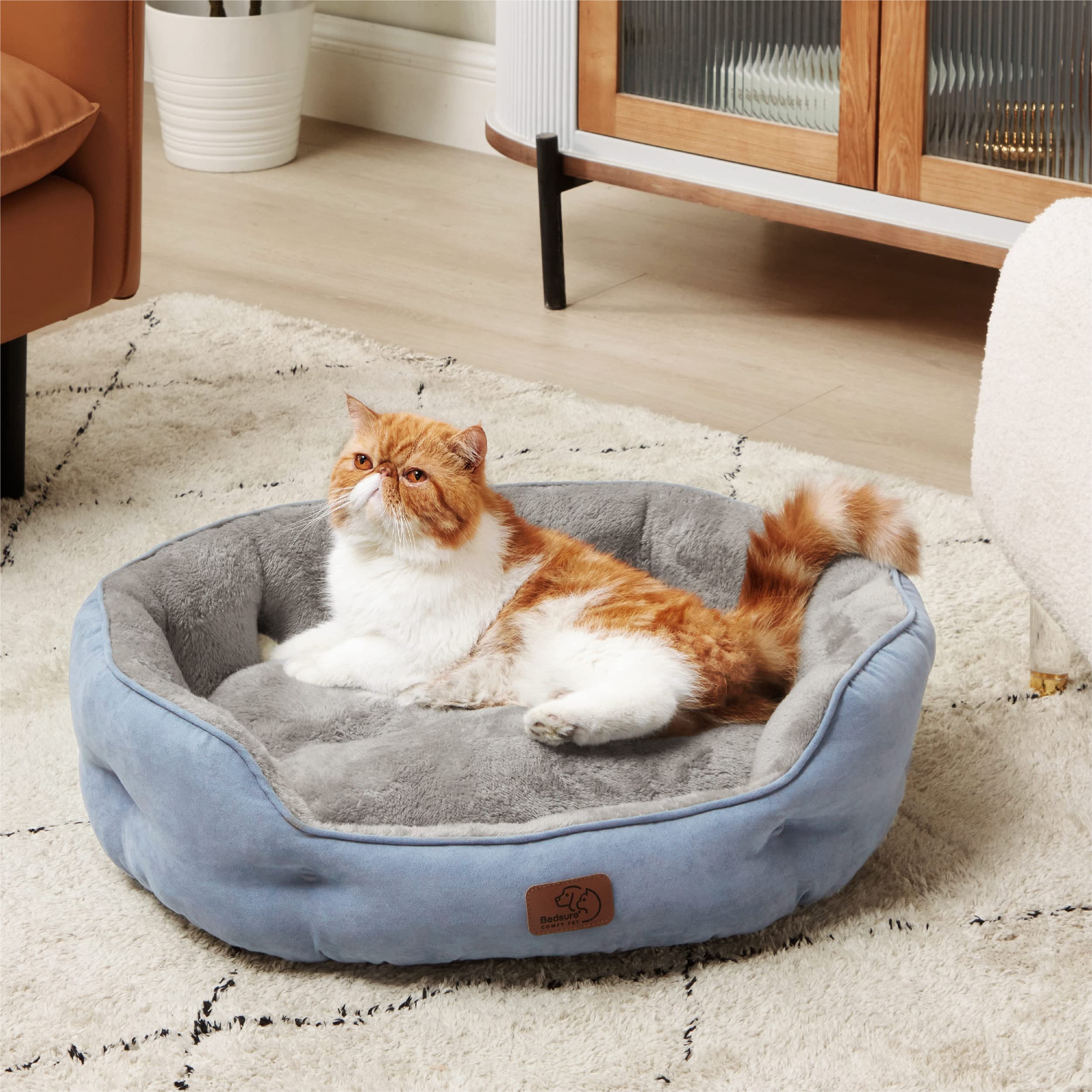Bedsure cama para perros pequeños bolsters redondo, apoyo para cabeza y cuello.