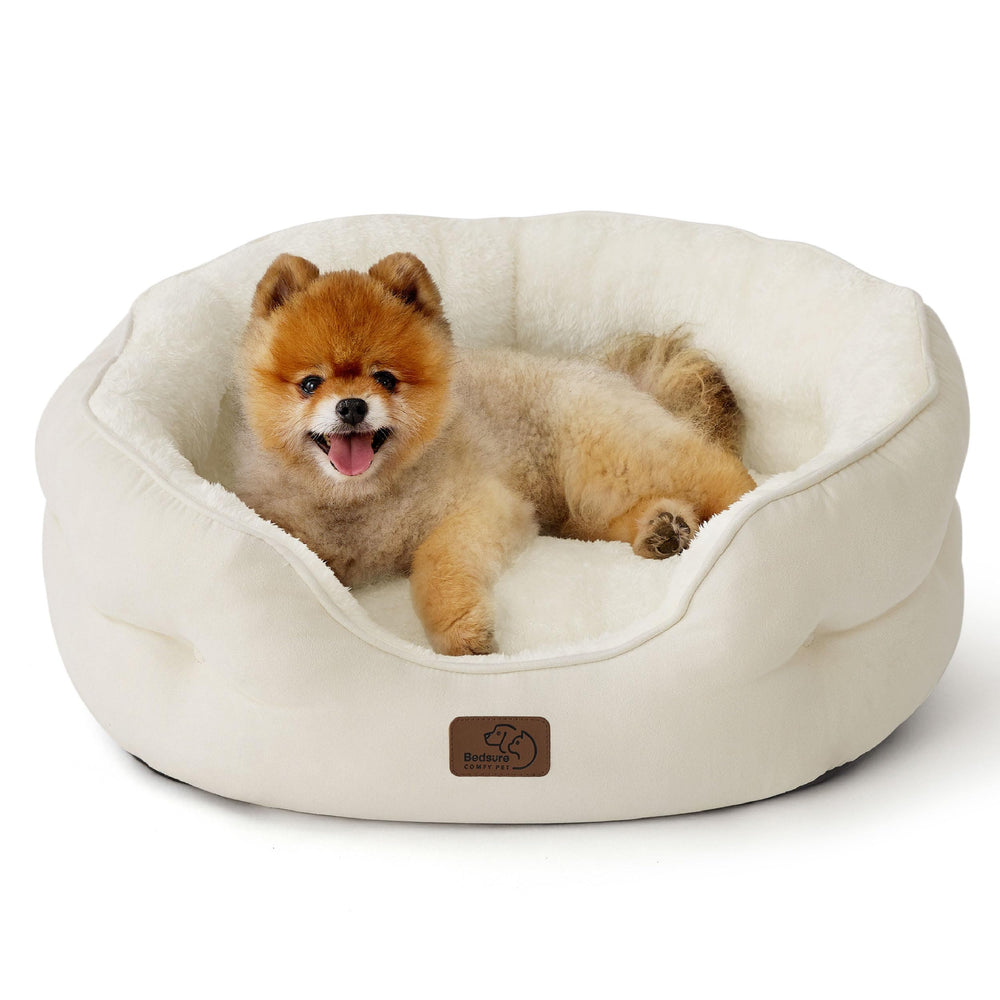 Bedsure cama para perro pequeño con sherpa suave, descanso cálido y cómodo para tu mascota.