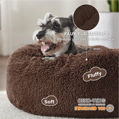 Bedsure cama para perro redonda con felpado suave en cafe, descanso cómodo.