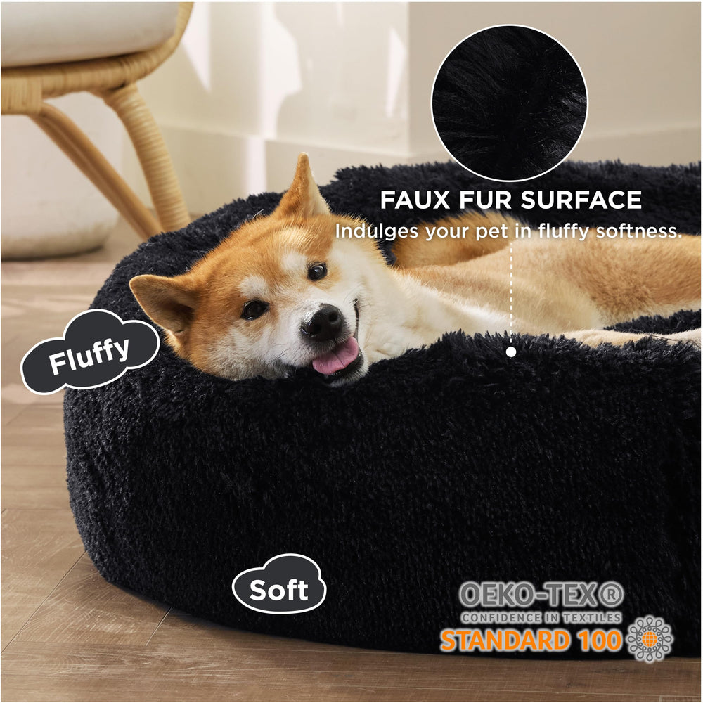 Bedsure cama para perro rosquilla borde alzado: soporte para cabeza durante la siesta.