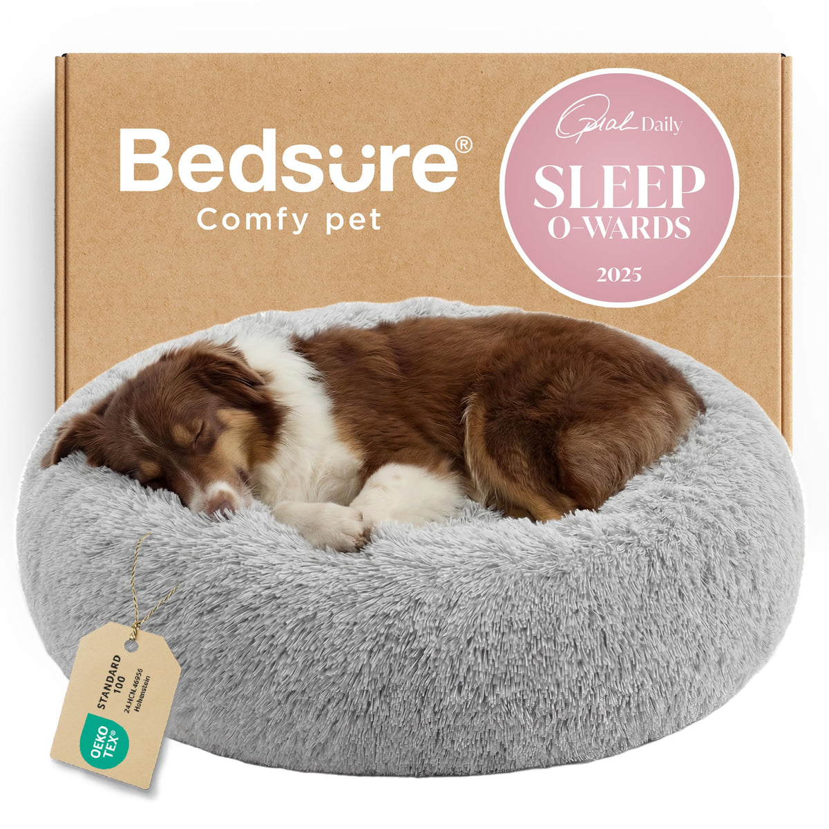 Bedsure cama de perro rosquilla calmante gris claro, borde elevado para descanso seguro