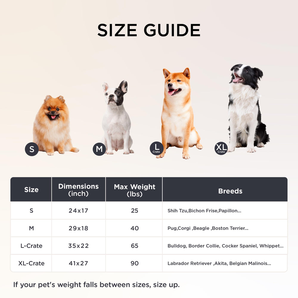 Bedsure cama disponible en tallas para perros pequeños y medianos.