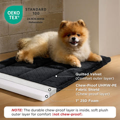 Bedsure cama para perro con terciopelo negro, superficie suave para dormir.