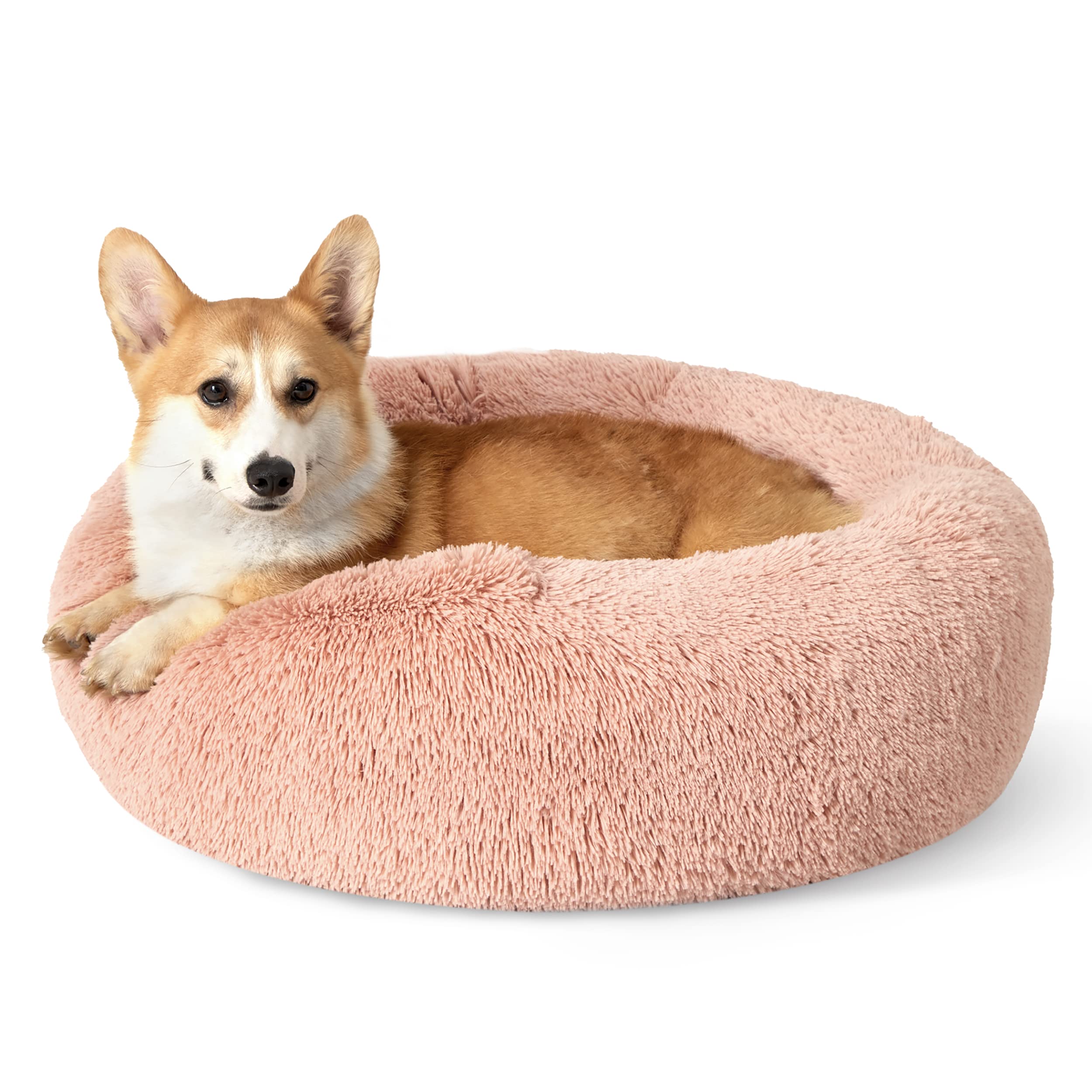 Bedsure cama para perros con diseño redondo y lavable en rosa