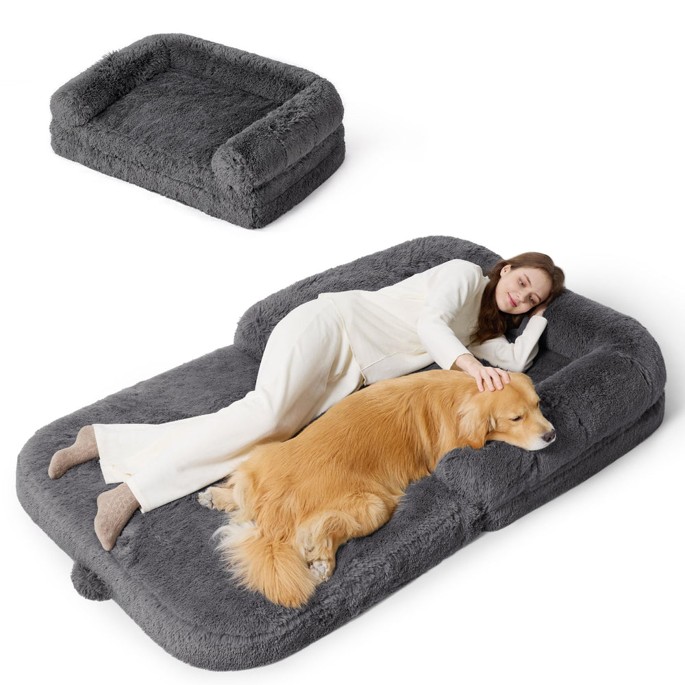 Bedsure cama plegable humano-perro con espuma huevo ofrece soporte ortopédico y confort amplio.