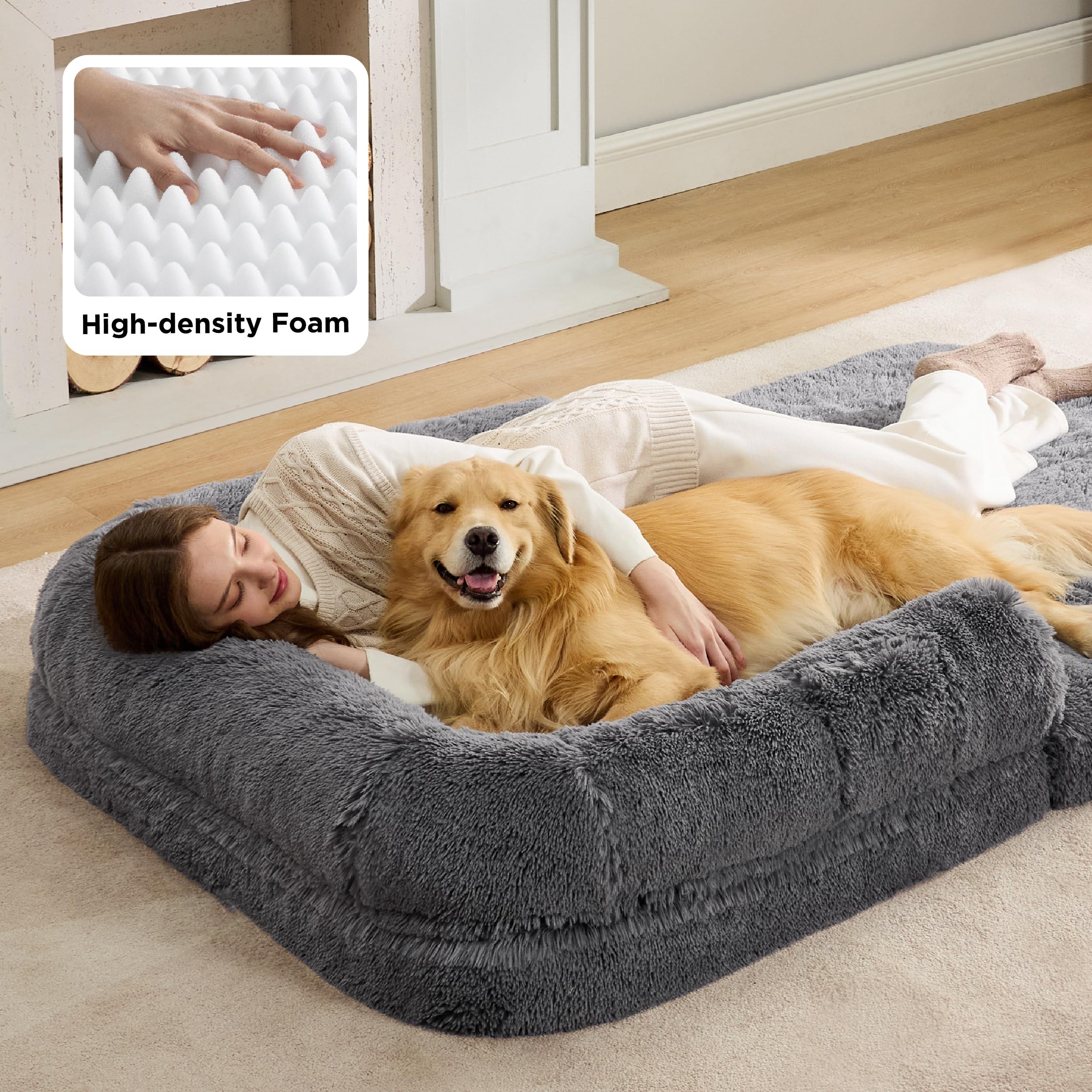 Bedsure cama plegable humano-perro con forro impermeable protege la espuma.