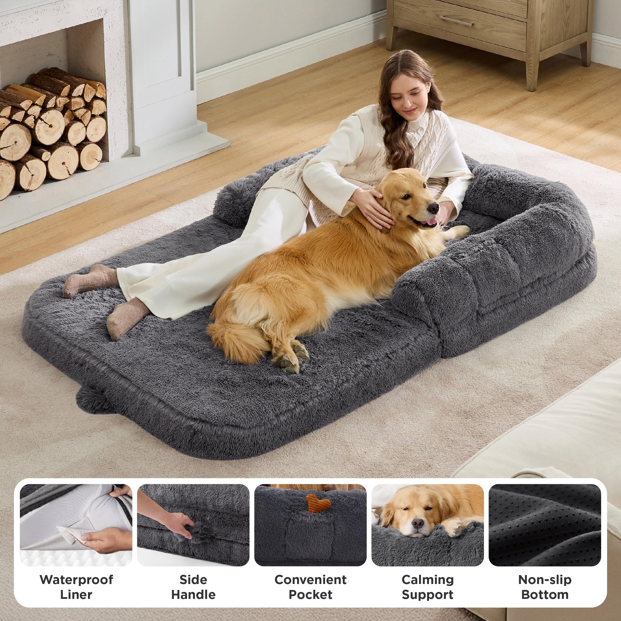 Bedsure cama plegable humano-perro bolsillo de almacenamiento práctico.