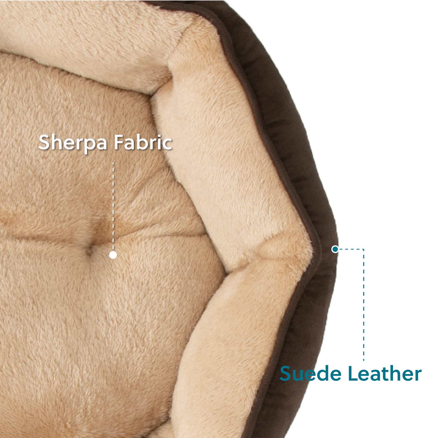 Cama redonda con bolster para apoyar cabeza y cuello.