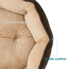 Cama redonda con bolster para apoyar cabeza y cuello.