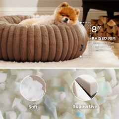 Bedsure cama redonda con funda desmontable para lavar tras juegos y siestas.