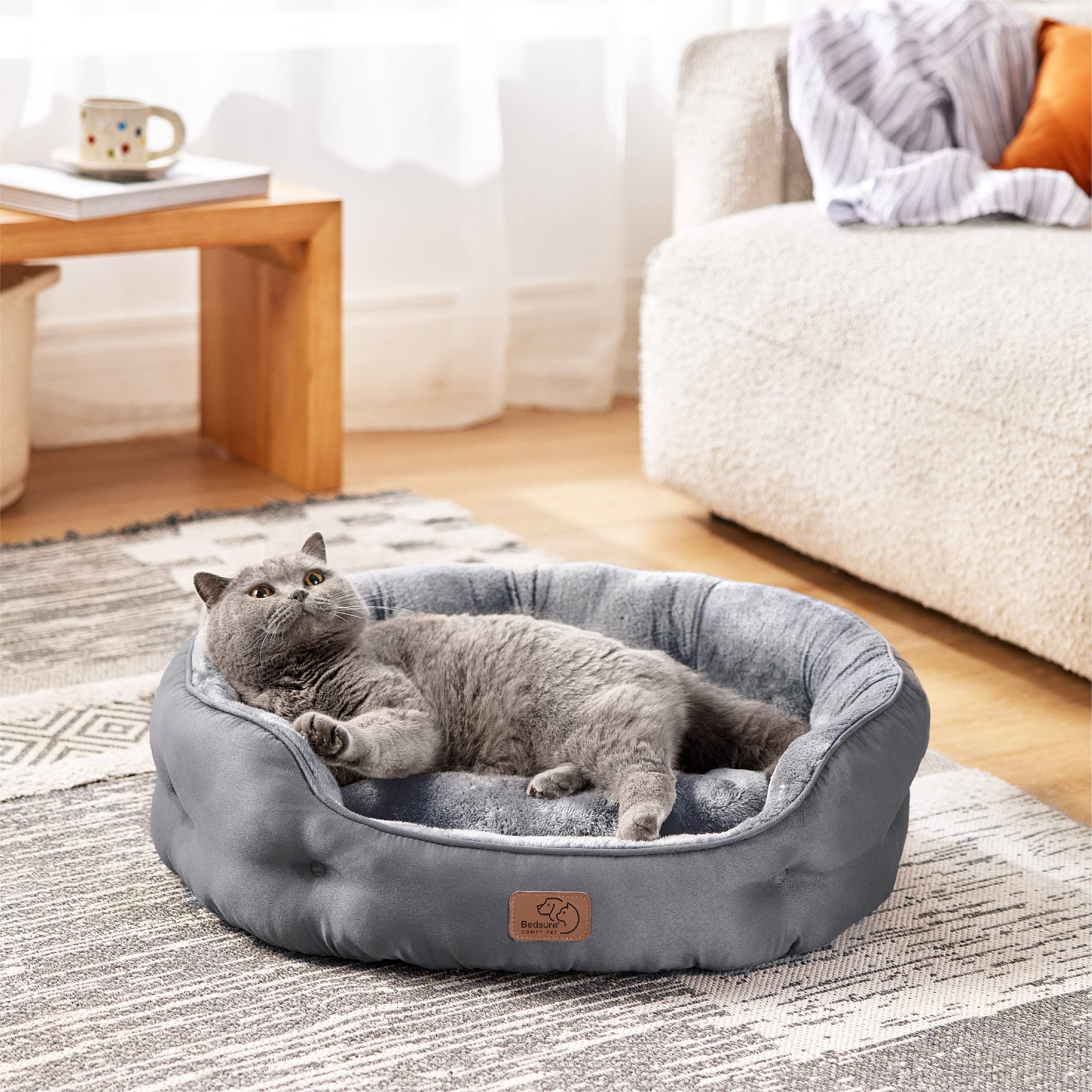 Bedsure cama redonda para perro pequeño, bordes acolchados para soporte