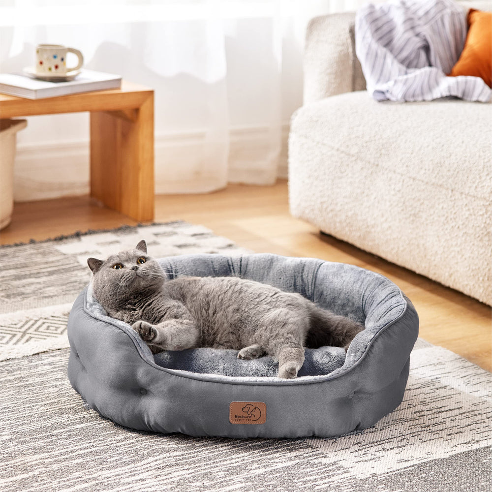 Bedsure cama redonda para perro pequeño, bordes acolchados para soporte