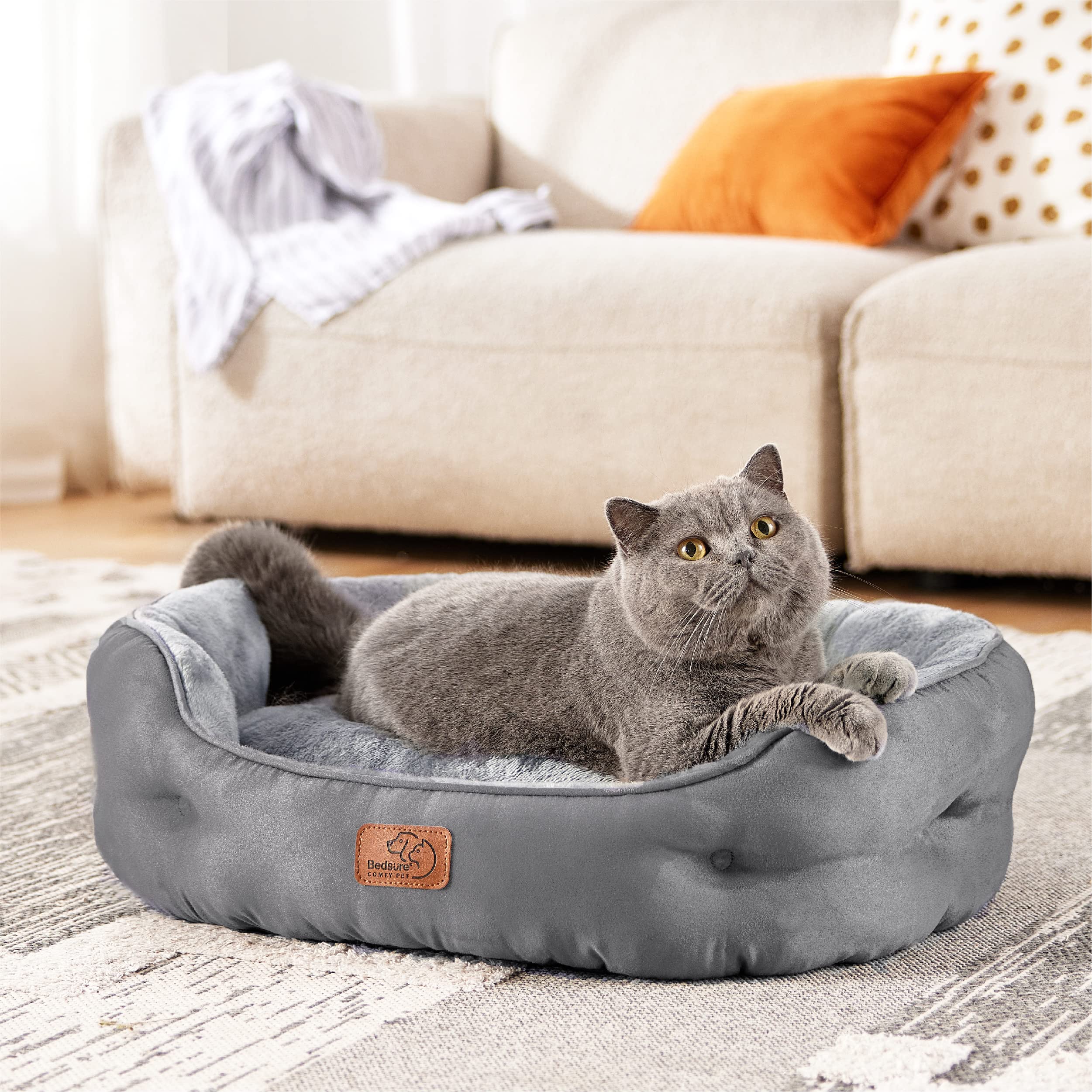 Bedsure tejido sherpa, tono gris elegante en sala