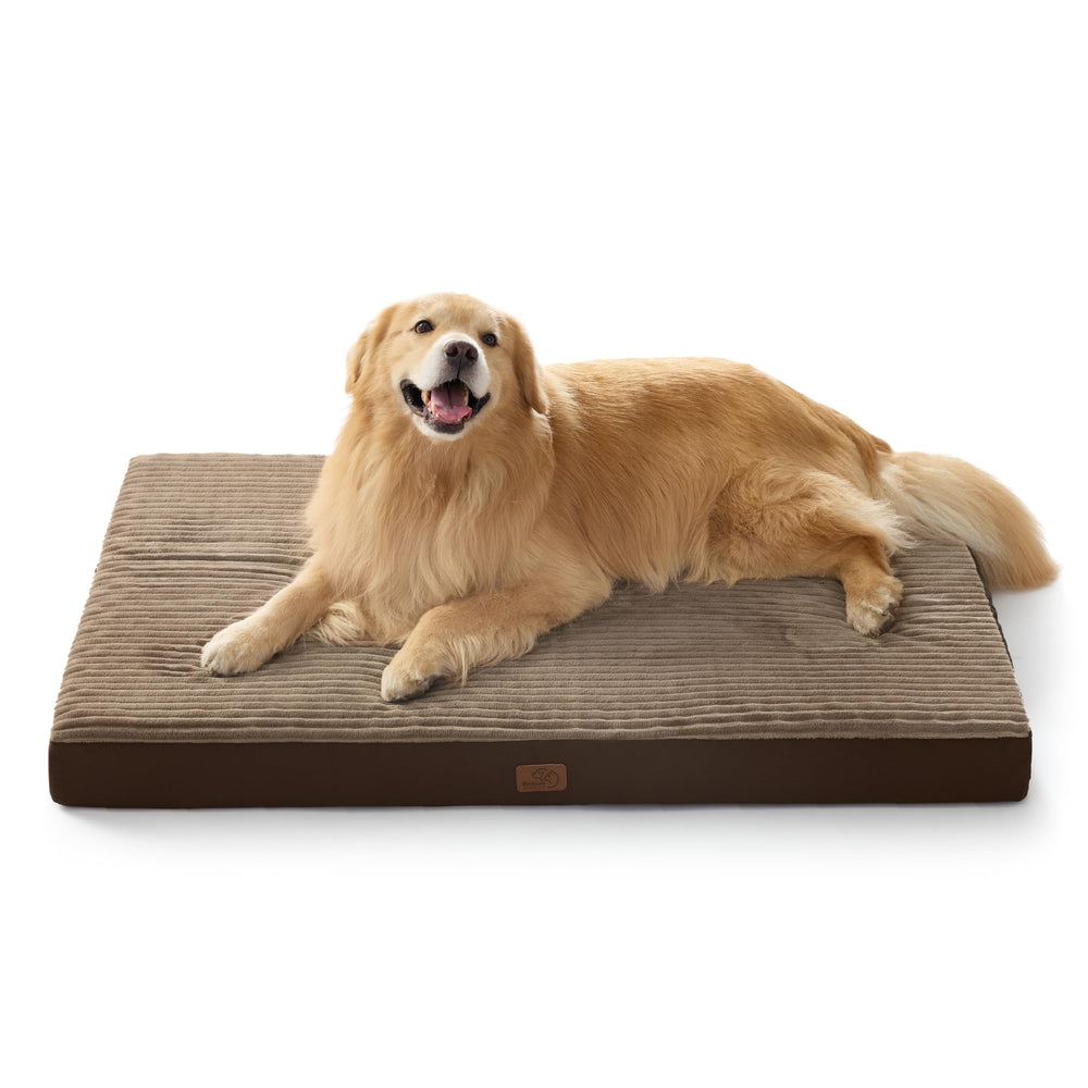 Bedsure Cama XXL para perro, vista frontal, confort ideal para dormir en jaula.