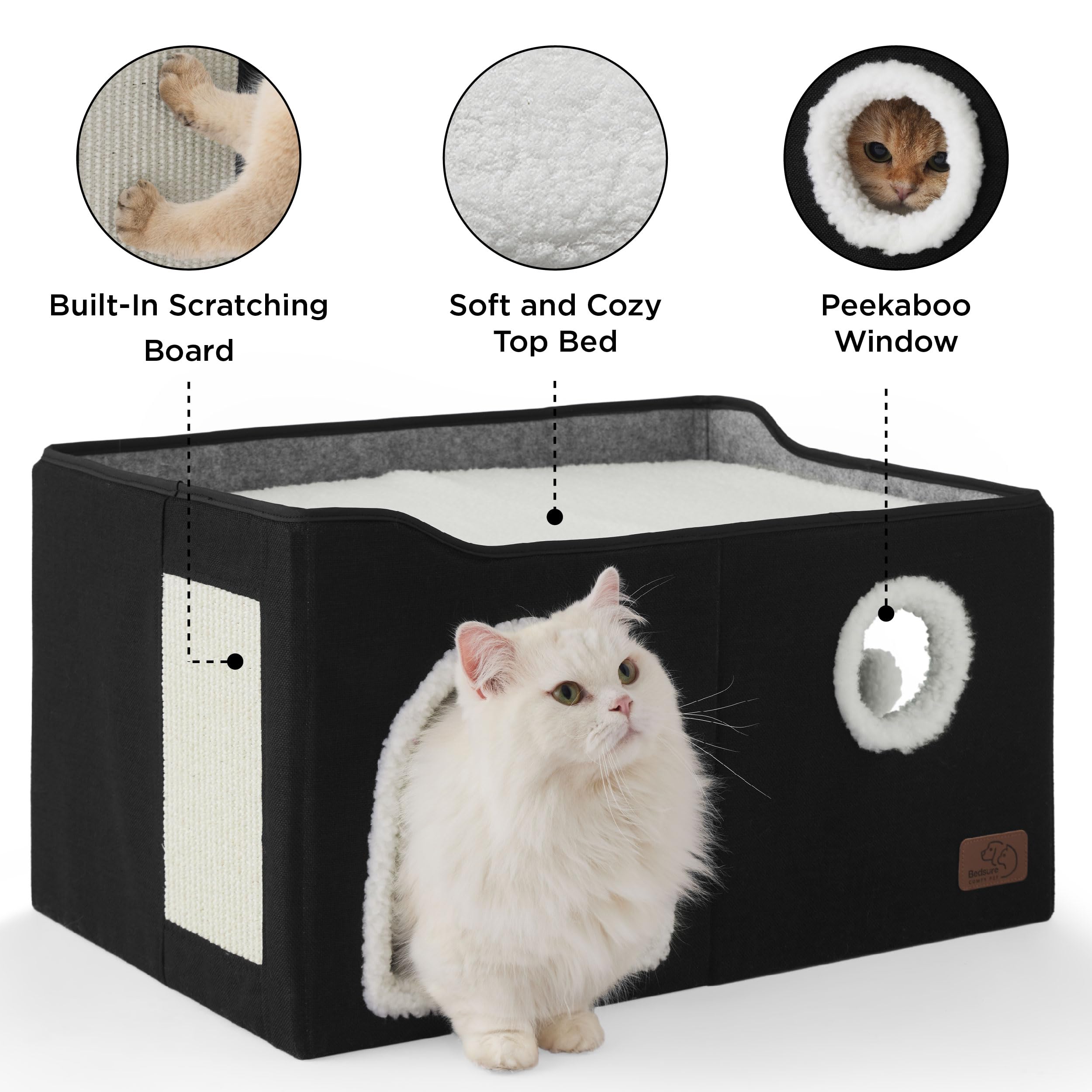 Bedsure casa cubo para gatos, dos pelotas de peluche para juego seguro