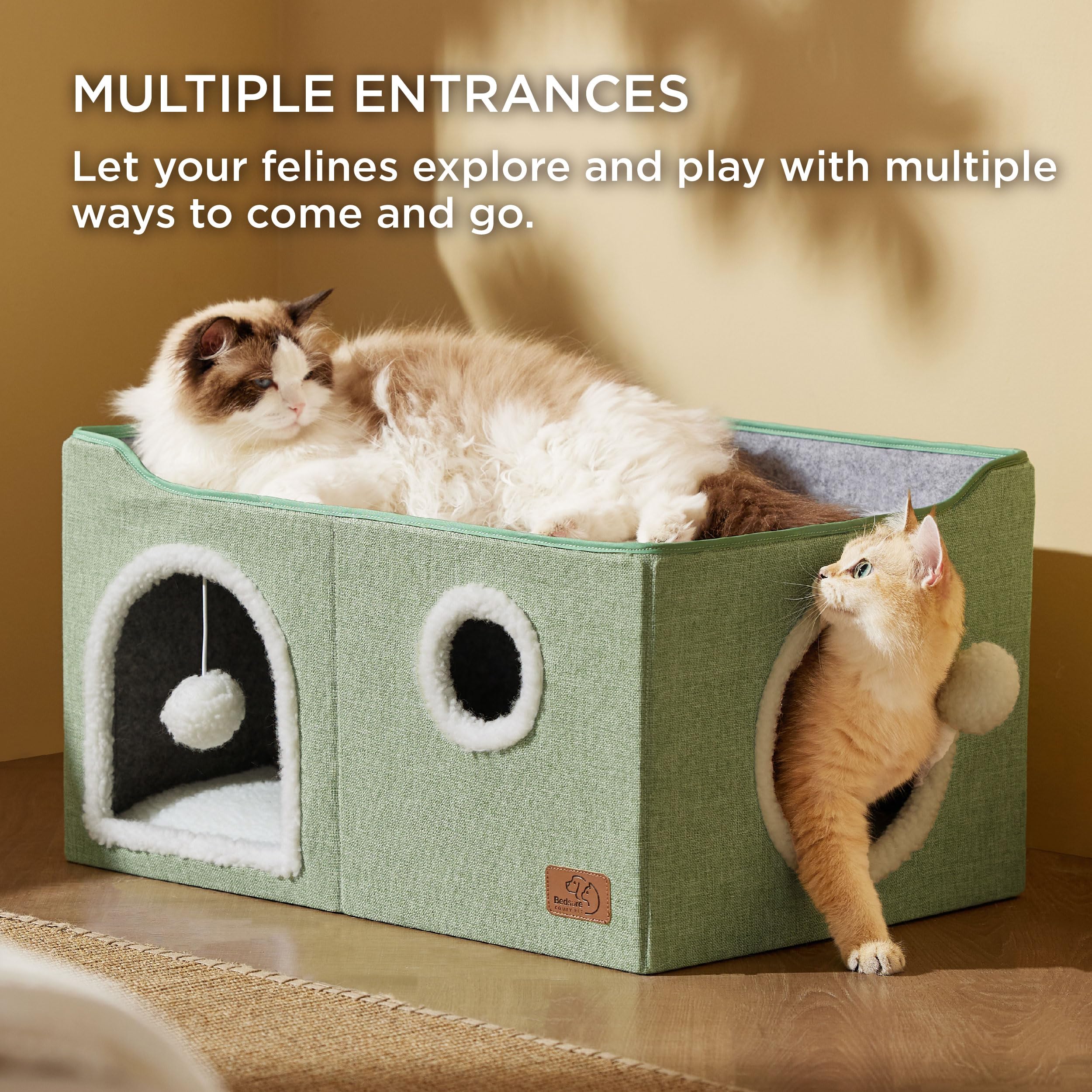 Bedsure casa-gato-cubo-extragrande interior, base segura para esconderse y descansar.
