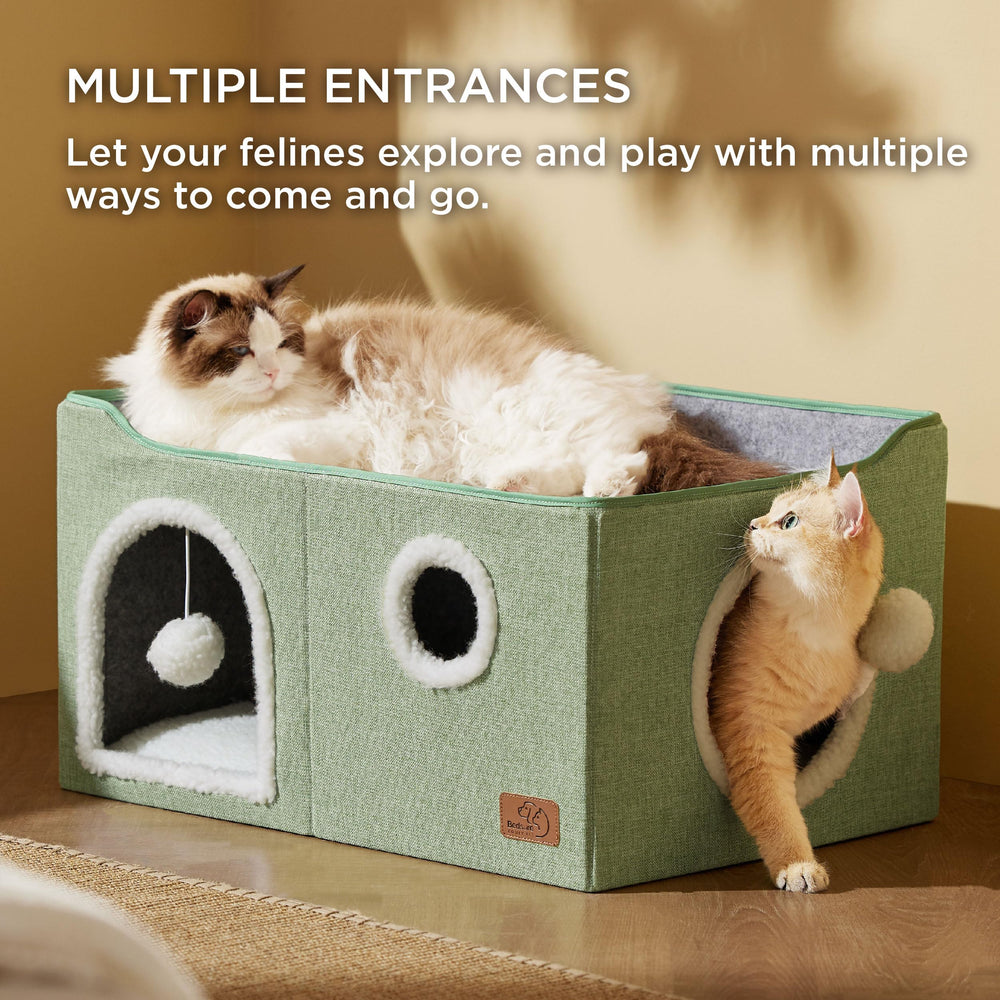Bedsure casa-gato-cubo-extragrande interior, base segura para esconderse y descansar.