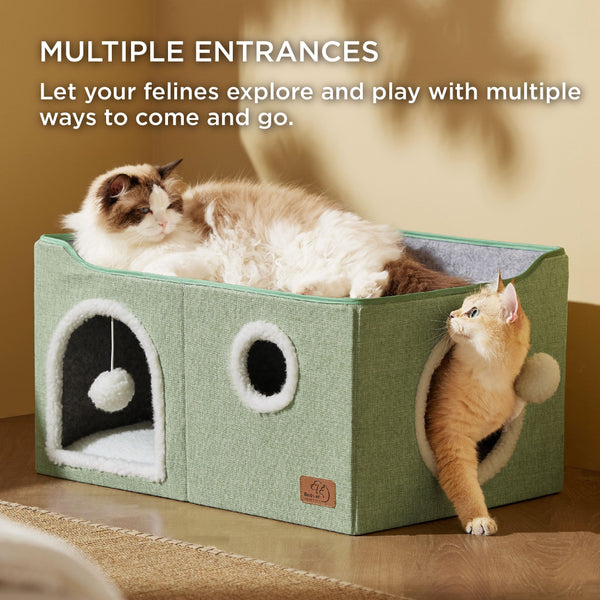Bedsure casa-gato-cubo-extragrande interior, base segura para esconderse y descansar.