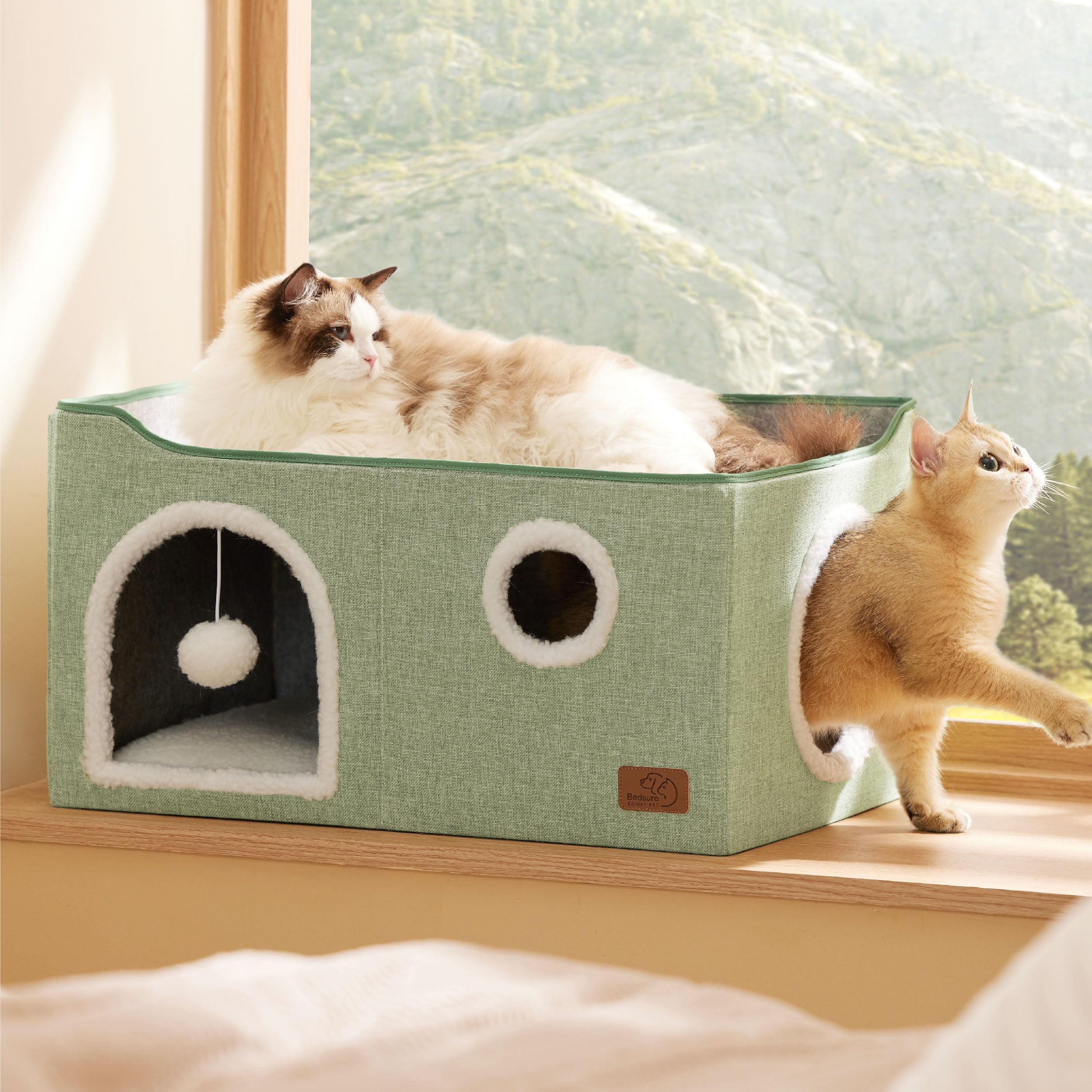 Bedsure casa-gato-cubo-extragrande tela-lana-suave, sensación cálida y cómoda para descansar.