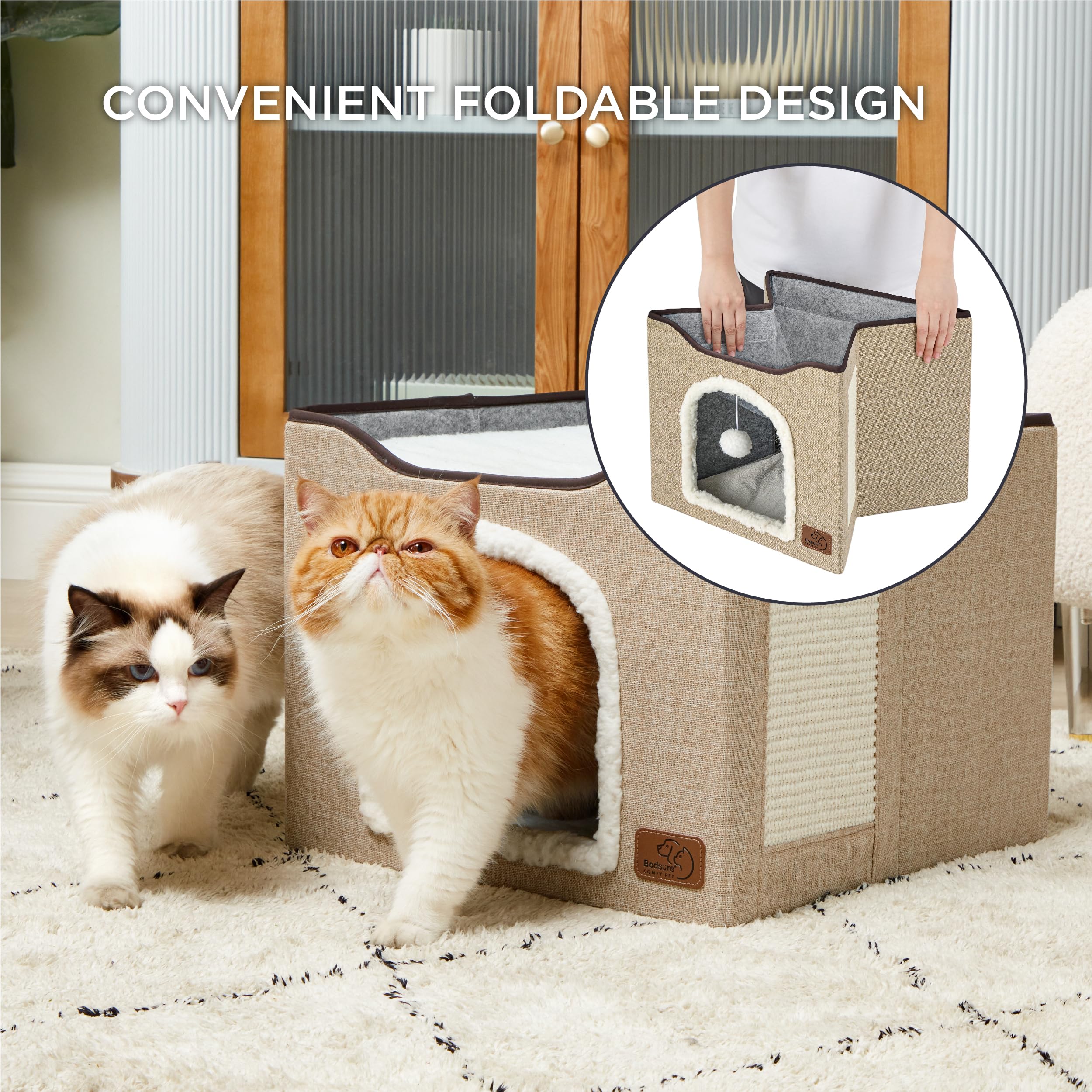 Bedsure casa de gato plegable, fácil de guardar tras usar.