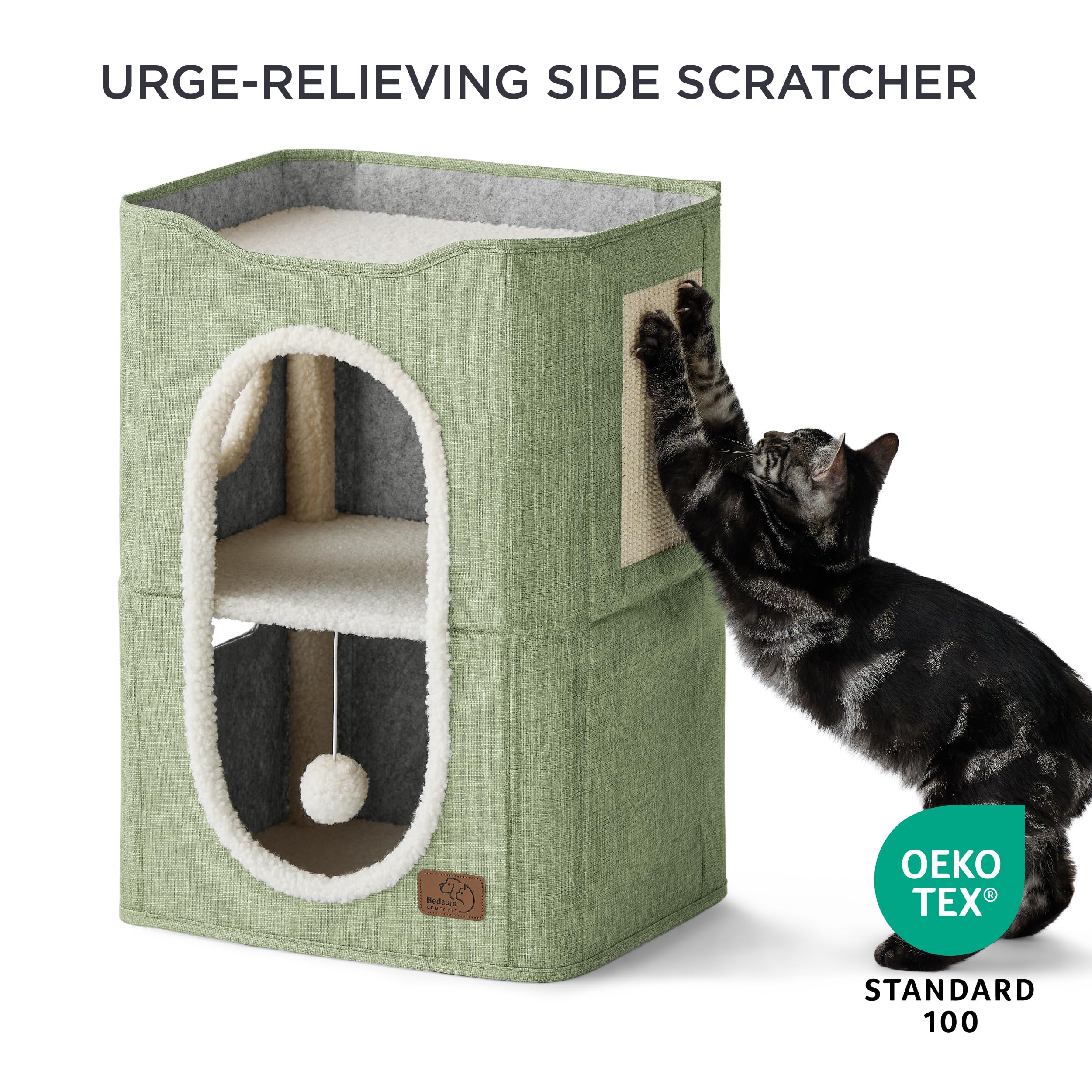 Bedsure casa-gato-dos-niveles-verde-percha-superior, descanso elevado para observar.