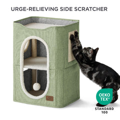 Bedsure casa-gato-dos-niveles-verde-percha-superior, descanso elevado para observar.