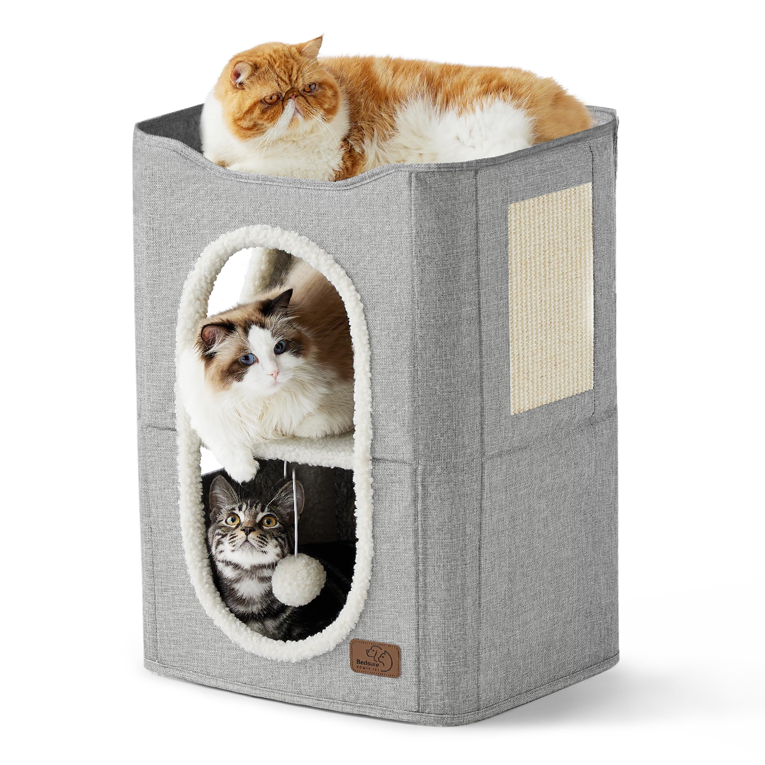 Bedsure casa de gato dos-niveles ofrece refugio cómodo para siestas y juego tranquilo
