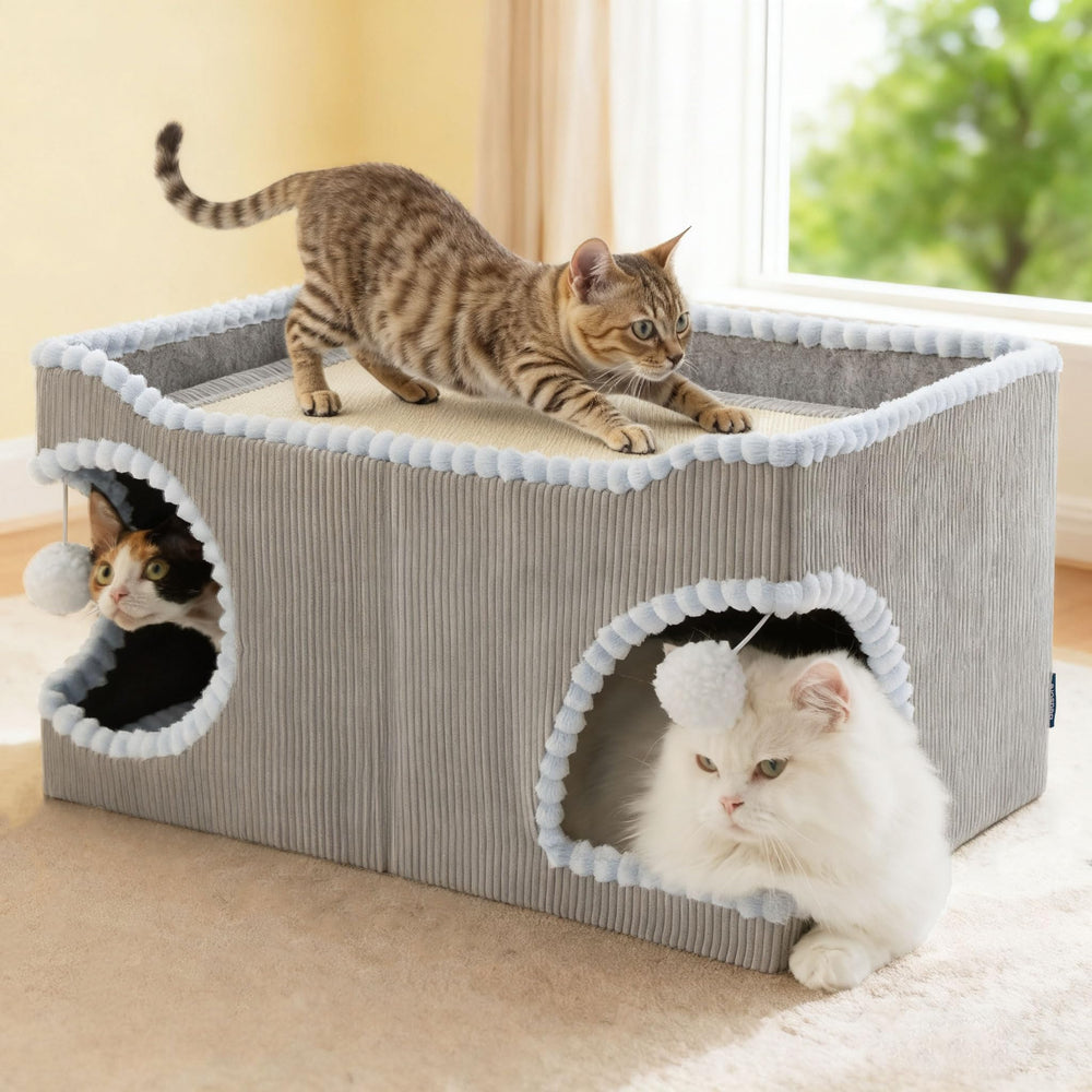 Bedsure casa-gato grande con top rasguño plano para afilar garras y observar.