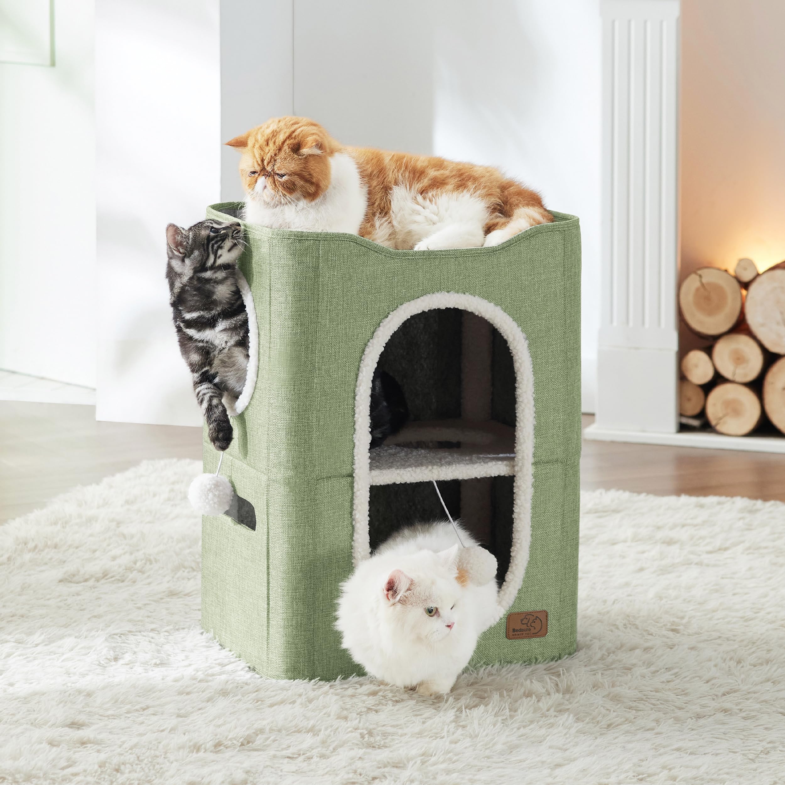 Bedsure casa-gato-multi-mascotas-verde, ideal para convivir varios felinos.