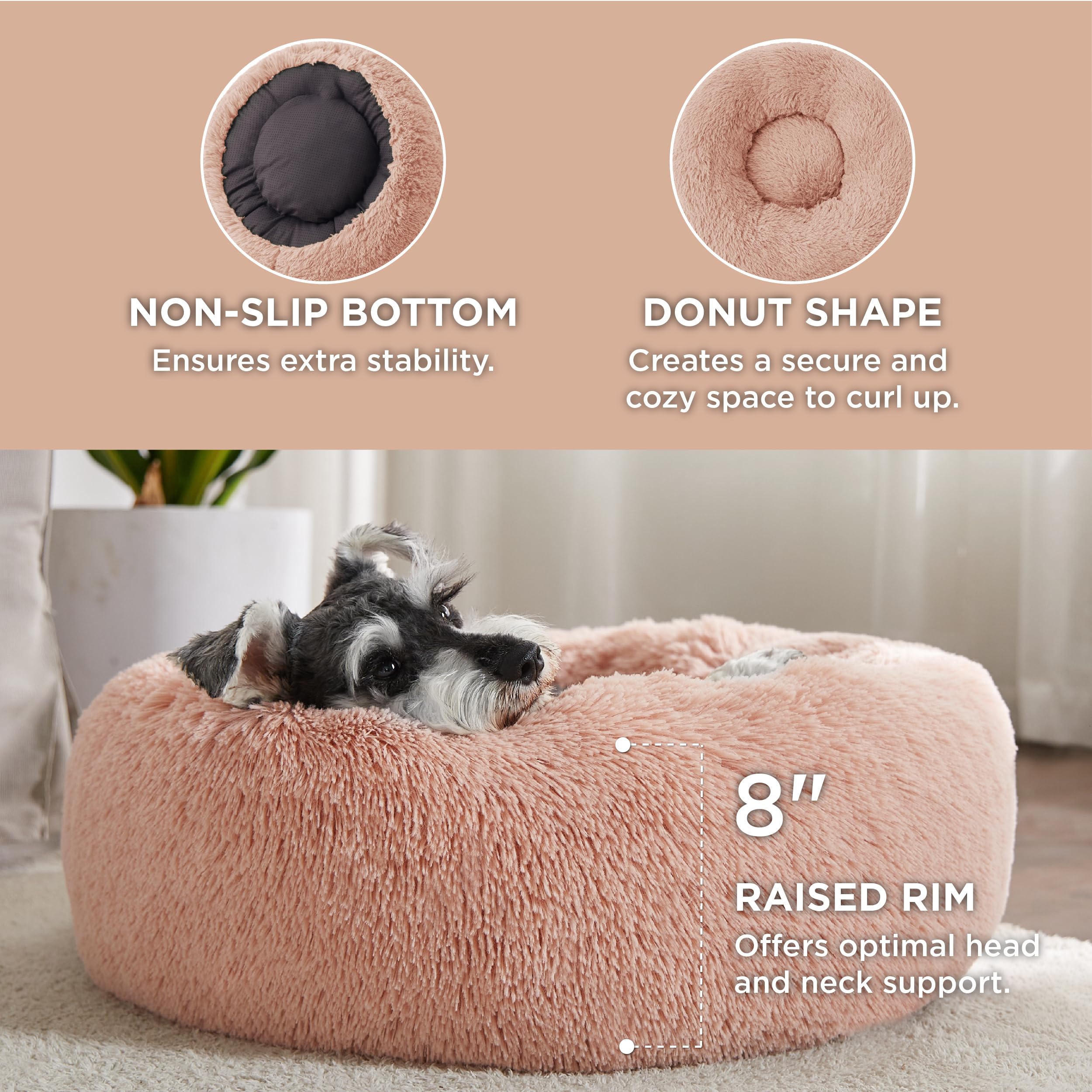 Bedsure donut cama perro pequeño rosa borde elevado: apoyo para cabeza y cuello