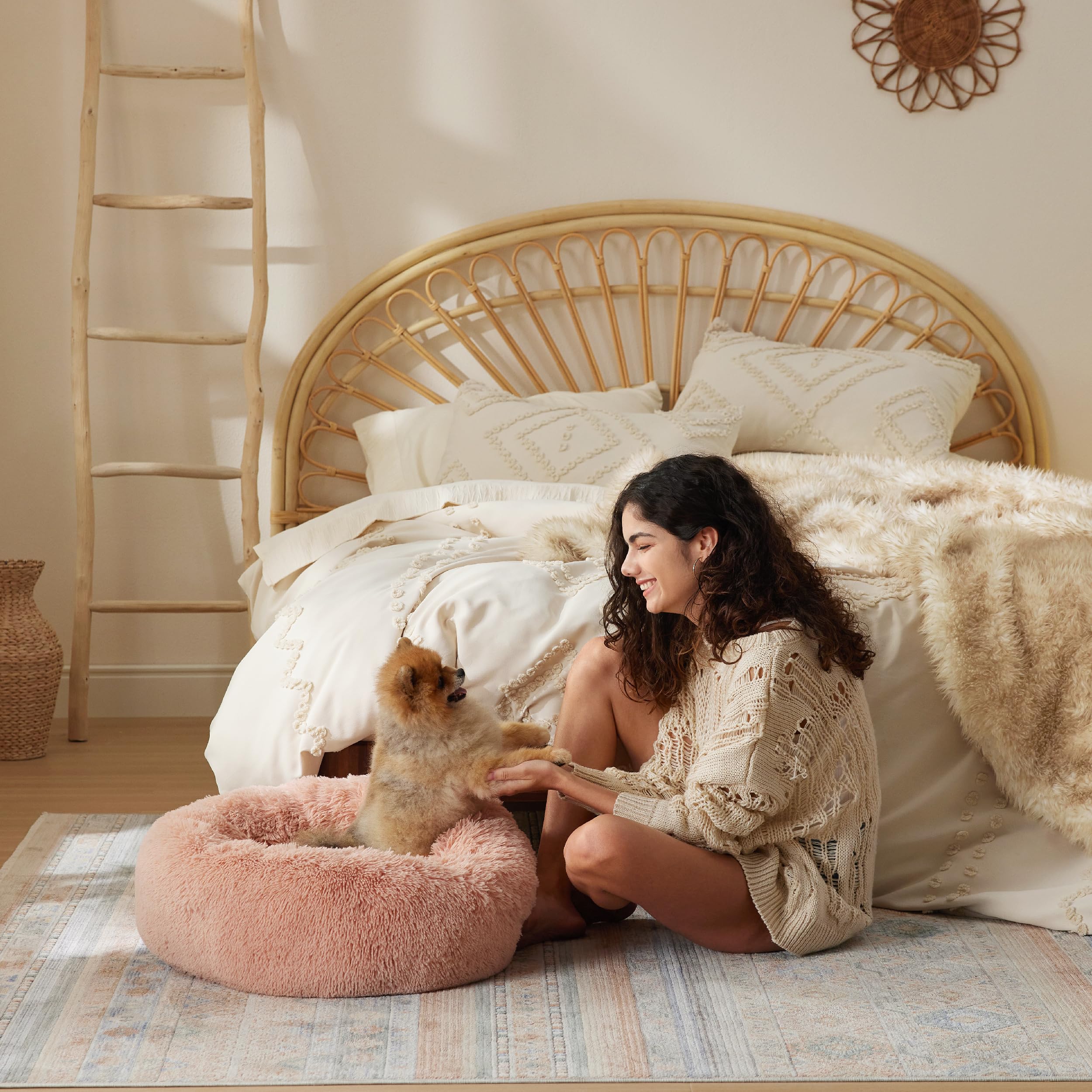 Bedsure donut cama perro pequeño rosa cubierta desmontable: lavado fácil