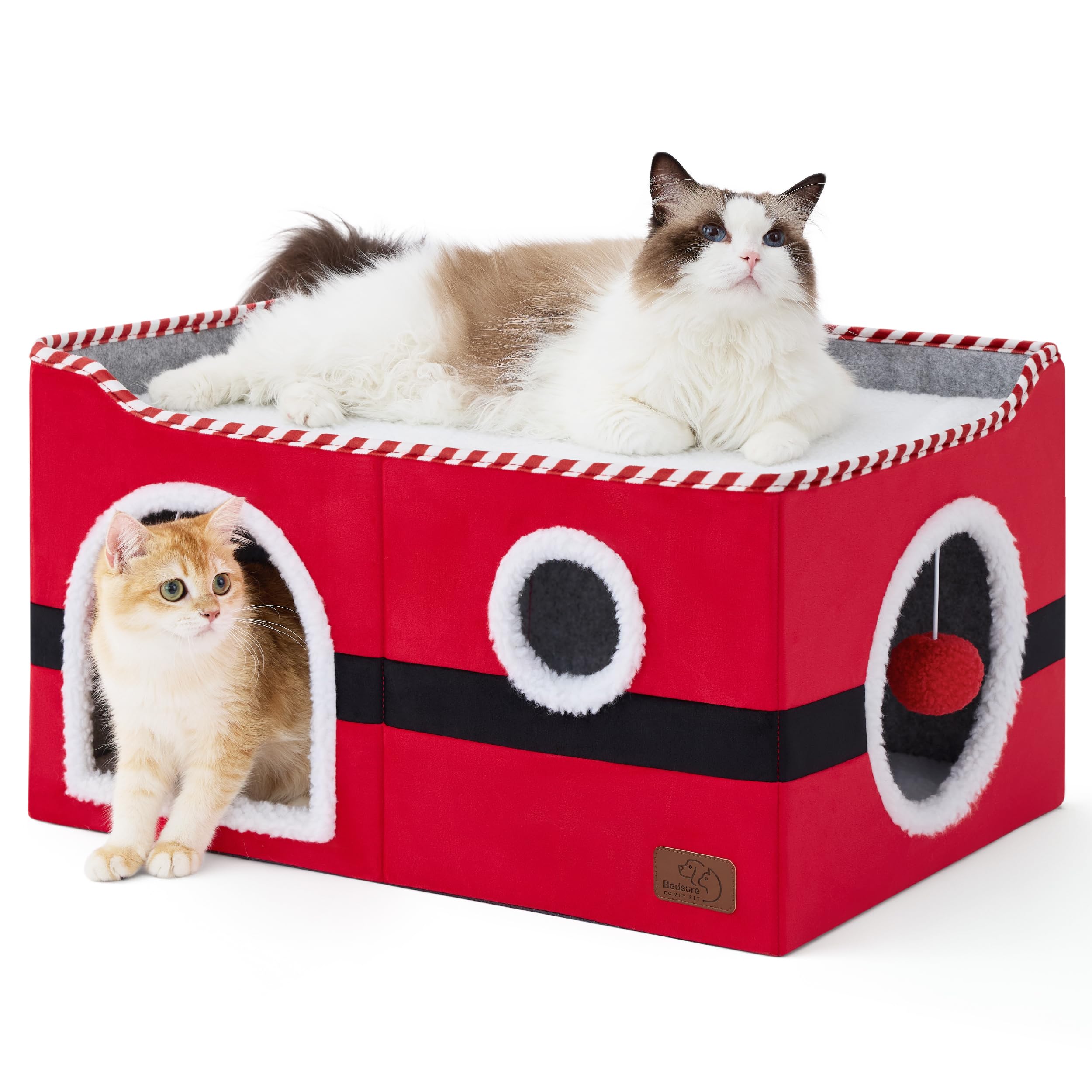 Bedsure cubo para gatos con cueva plegable en rojo ofrece refugio cómodo