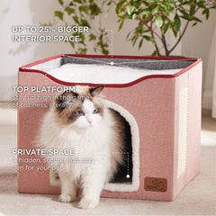 Bedsure cueva de gato con plataforma superior amplia para descansar y observar.